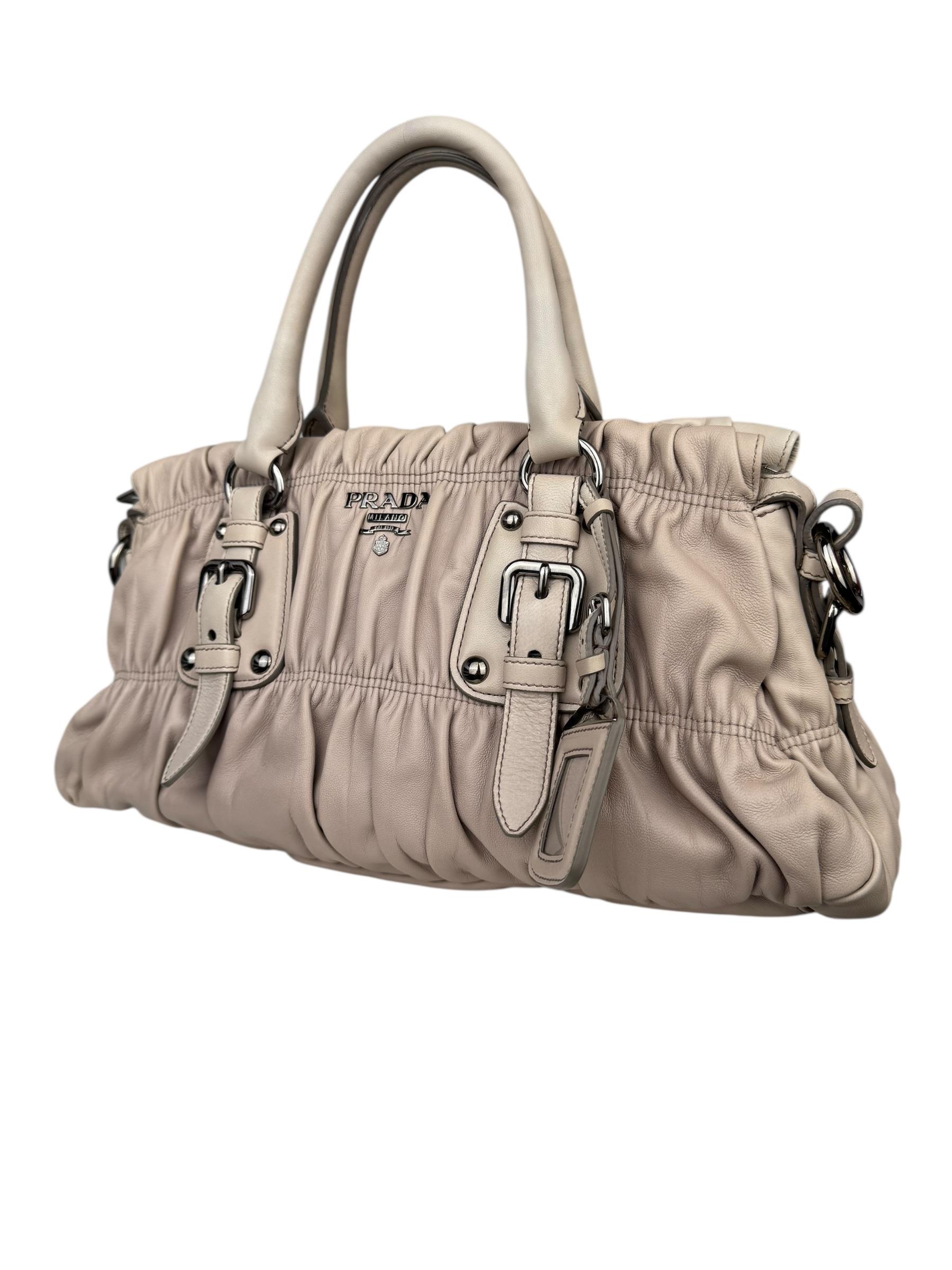 PRADA BEIGE NAPPA GAUFRE TOTE BAG