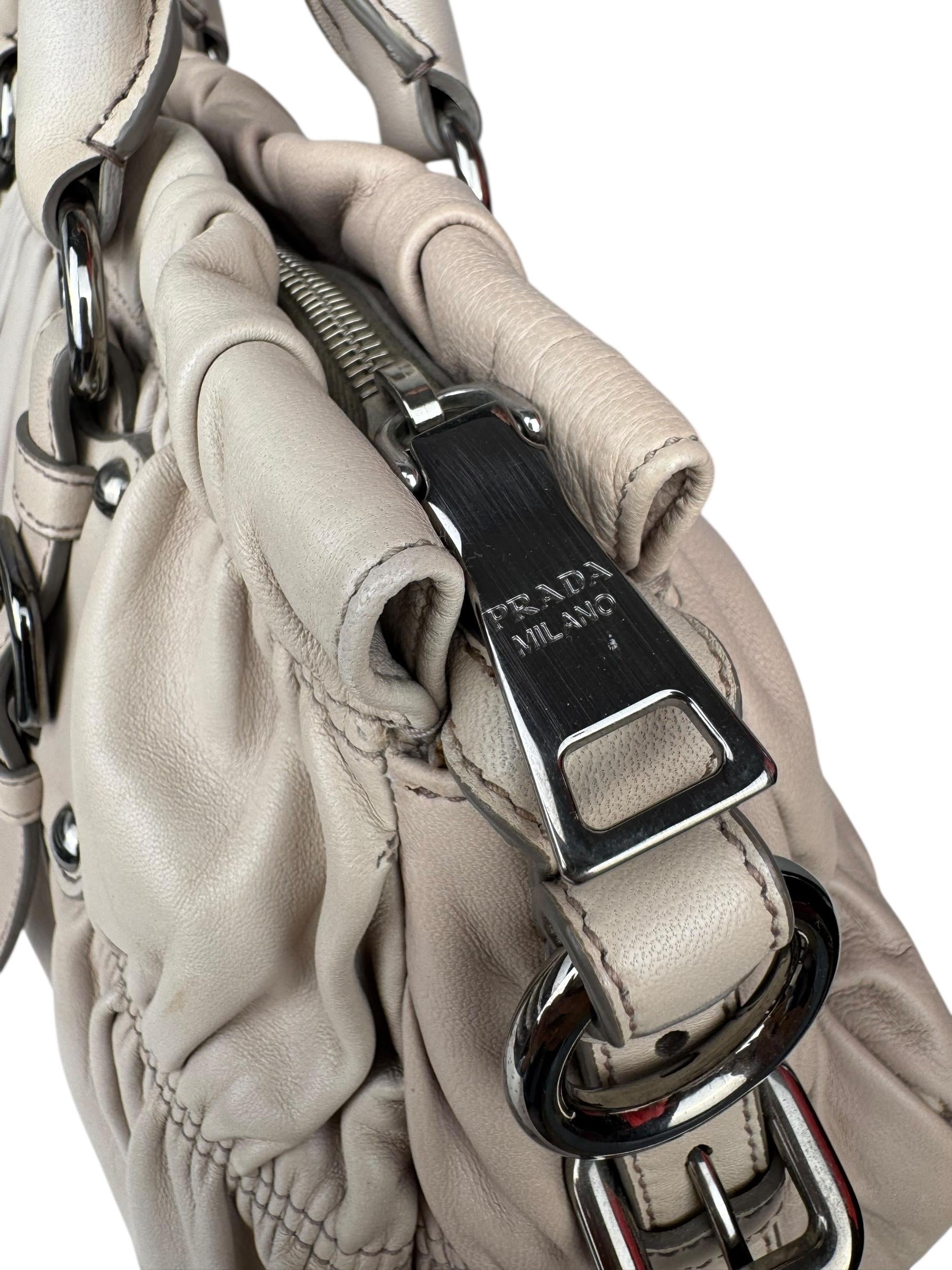 PRADA BEIGE NAPPA GAUFRE TOTE BAG