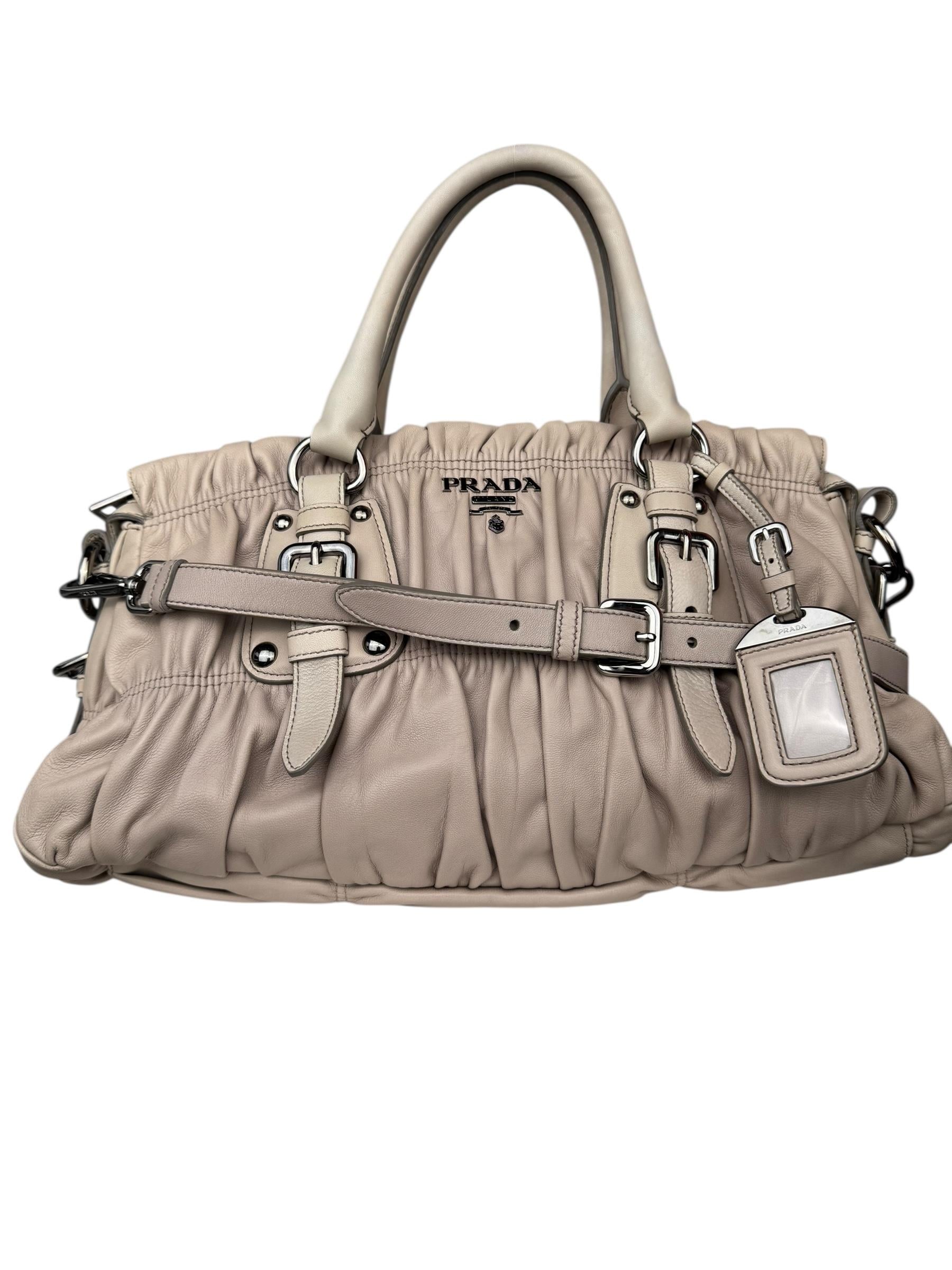 PRADA BEIGE NAPPA GAUFRE TOTE BAG