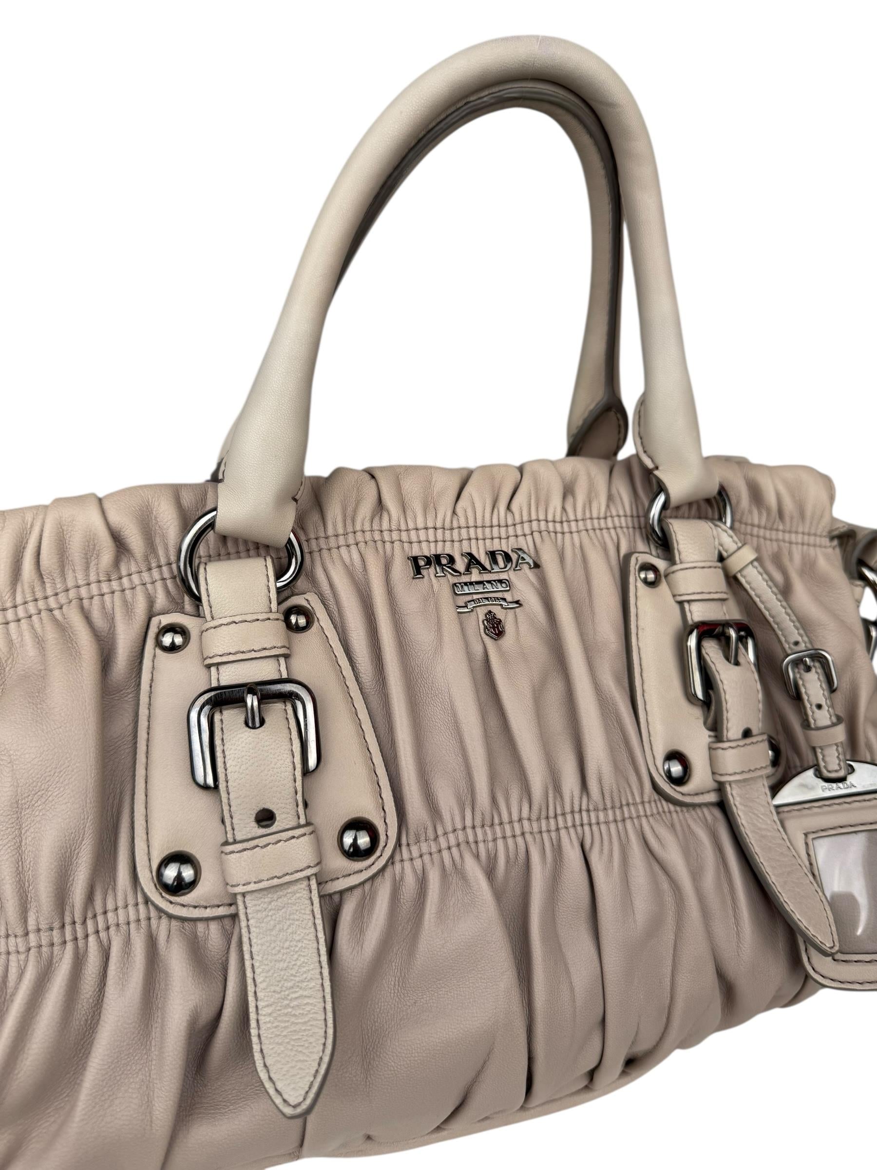 PRADA BEIGE NAPPA GAUFRE TOTE BAG