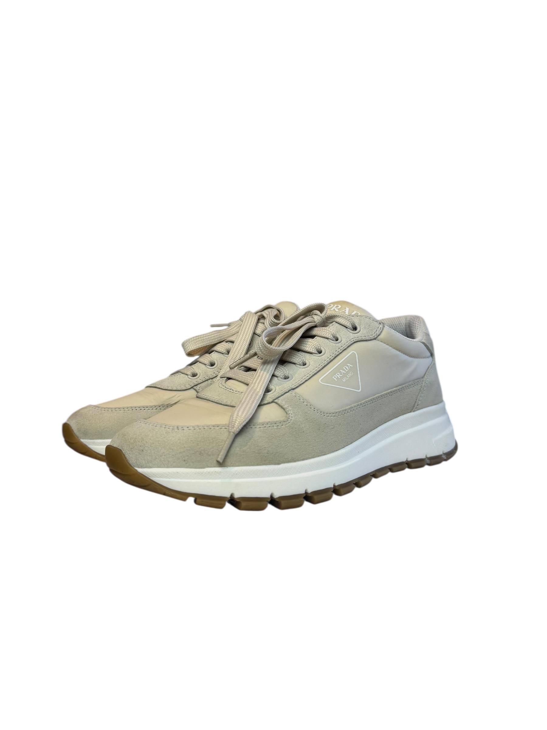 PRADA BEIGE NYLON SUEDE SNEAKERS 