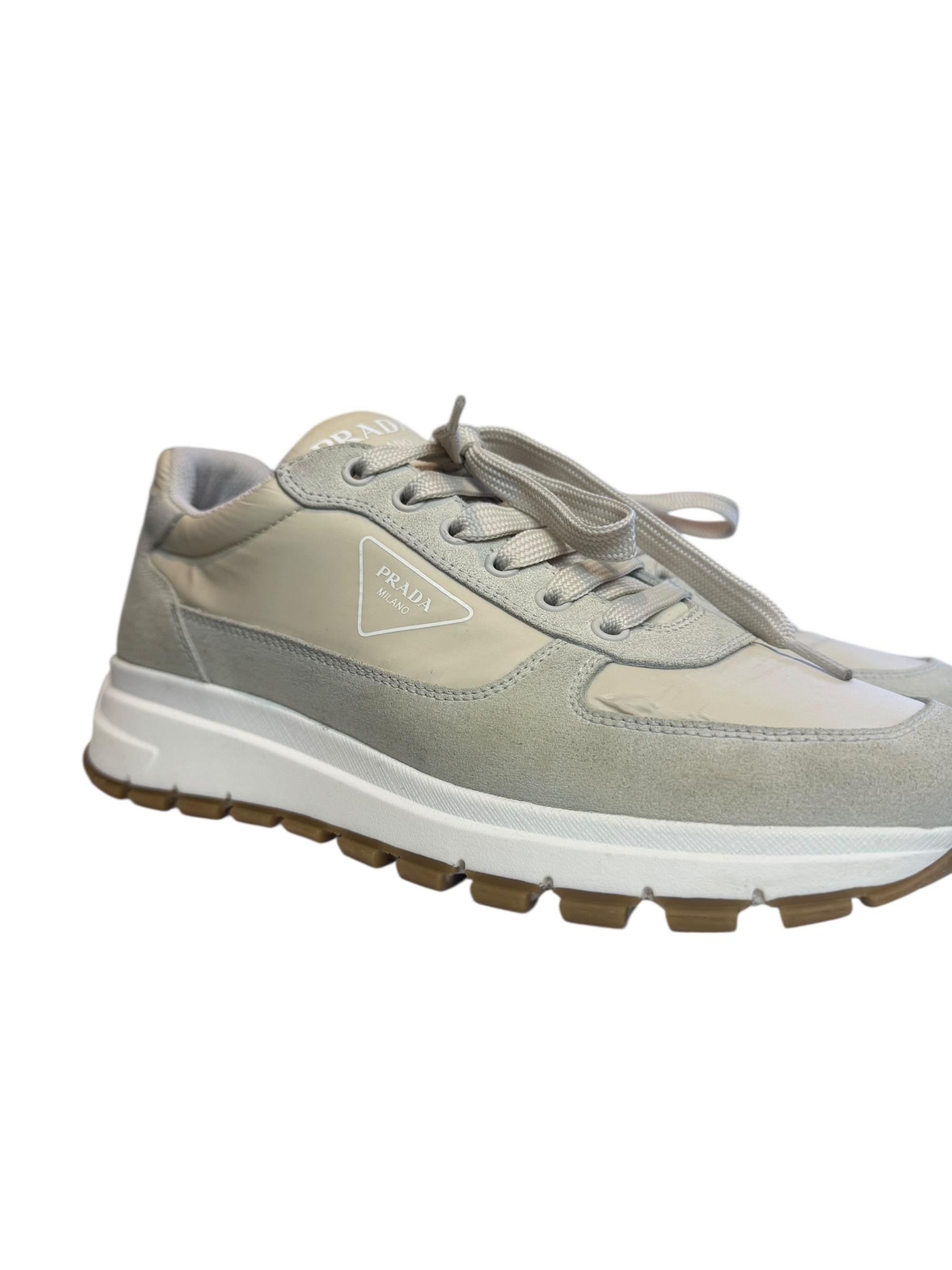 PRADA BEIGE NYLON SUEDE SNEAKERS 