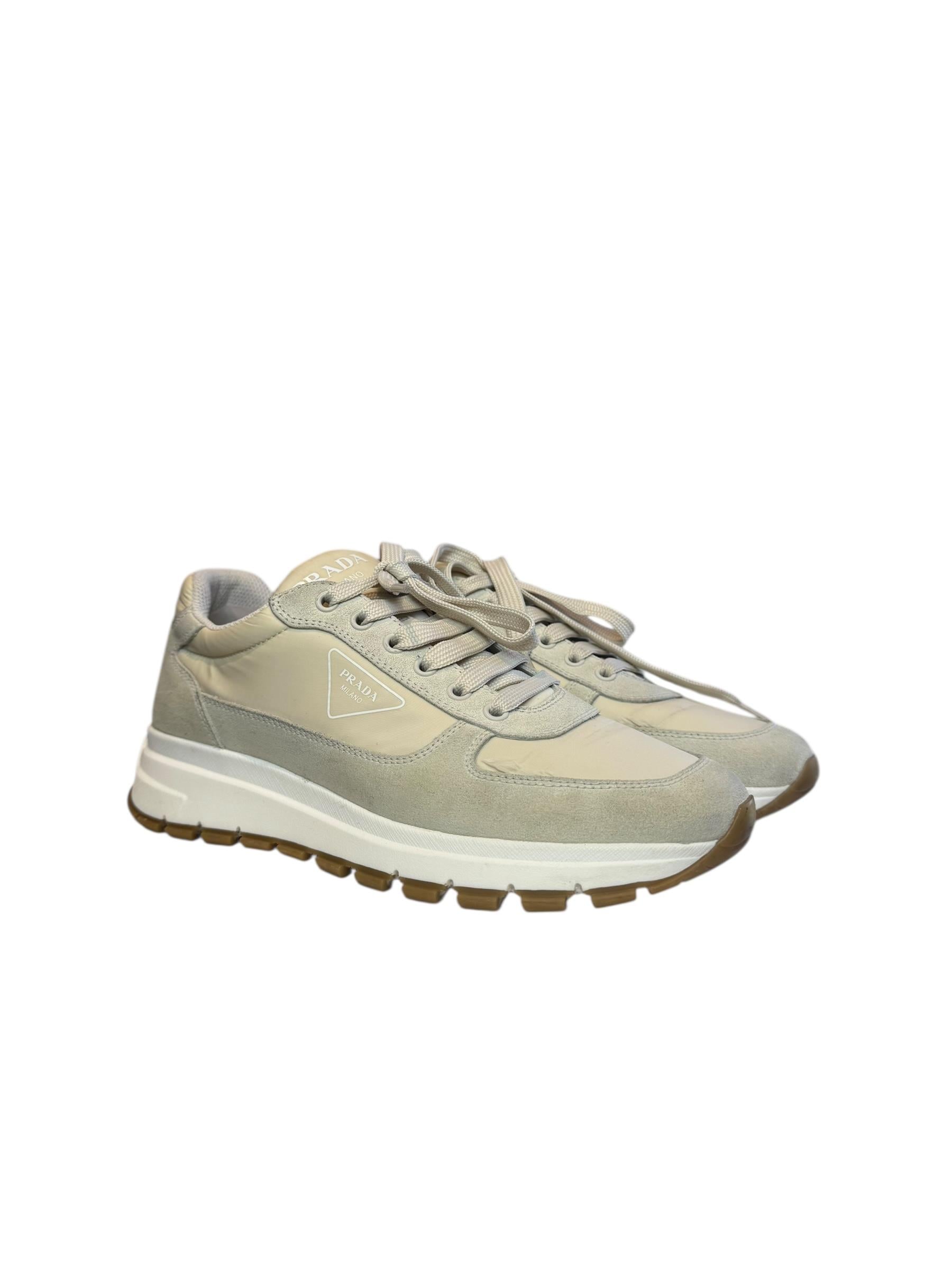 PRADA BEIGE NYLON SUEDE SNEAKERS 