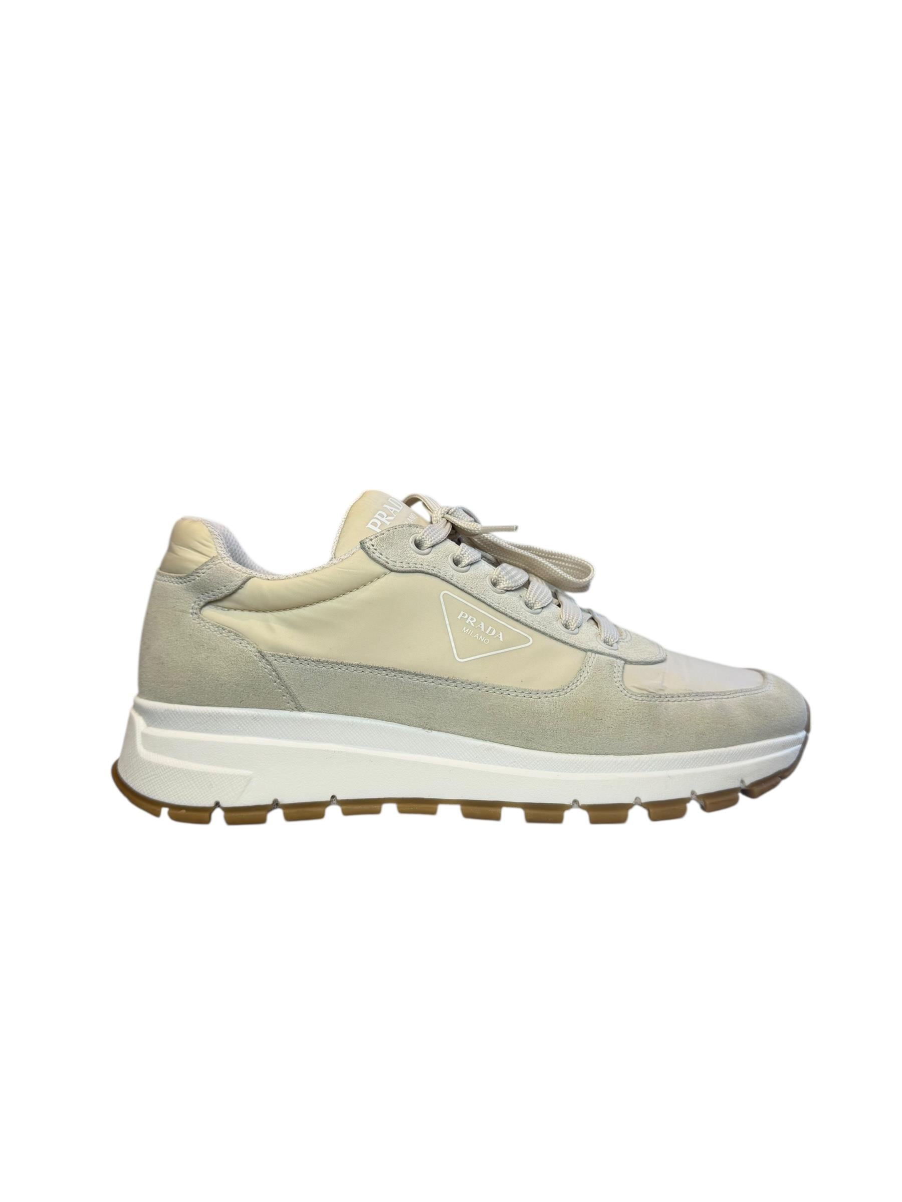 PRADA BEIGE NYLON SUEDE SNEAKERS 