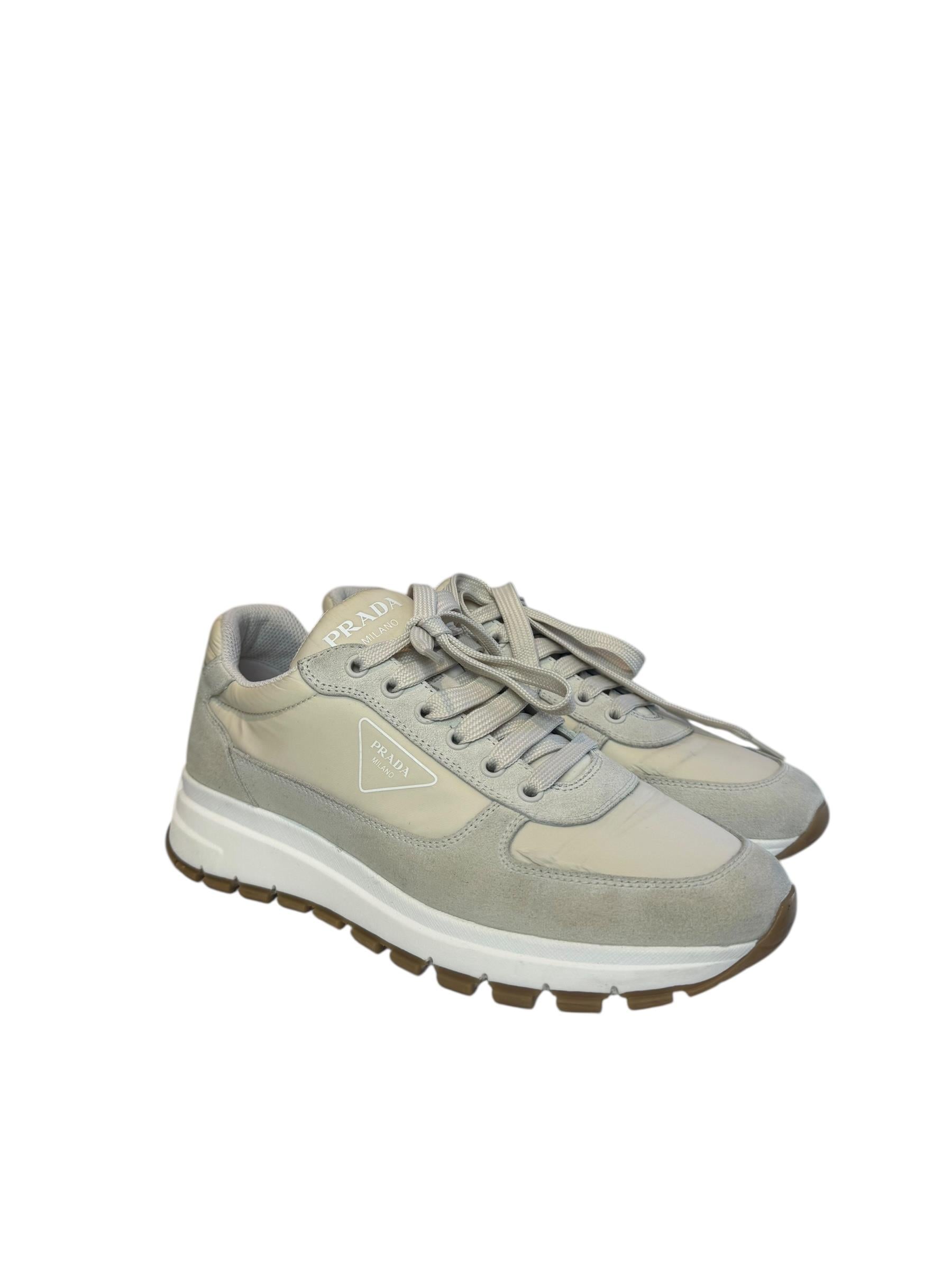 PRADA BEIGE NYLON SUEDE SNEAKERS 