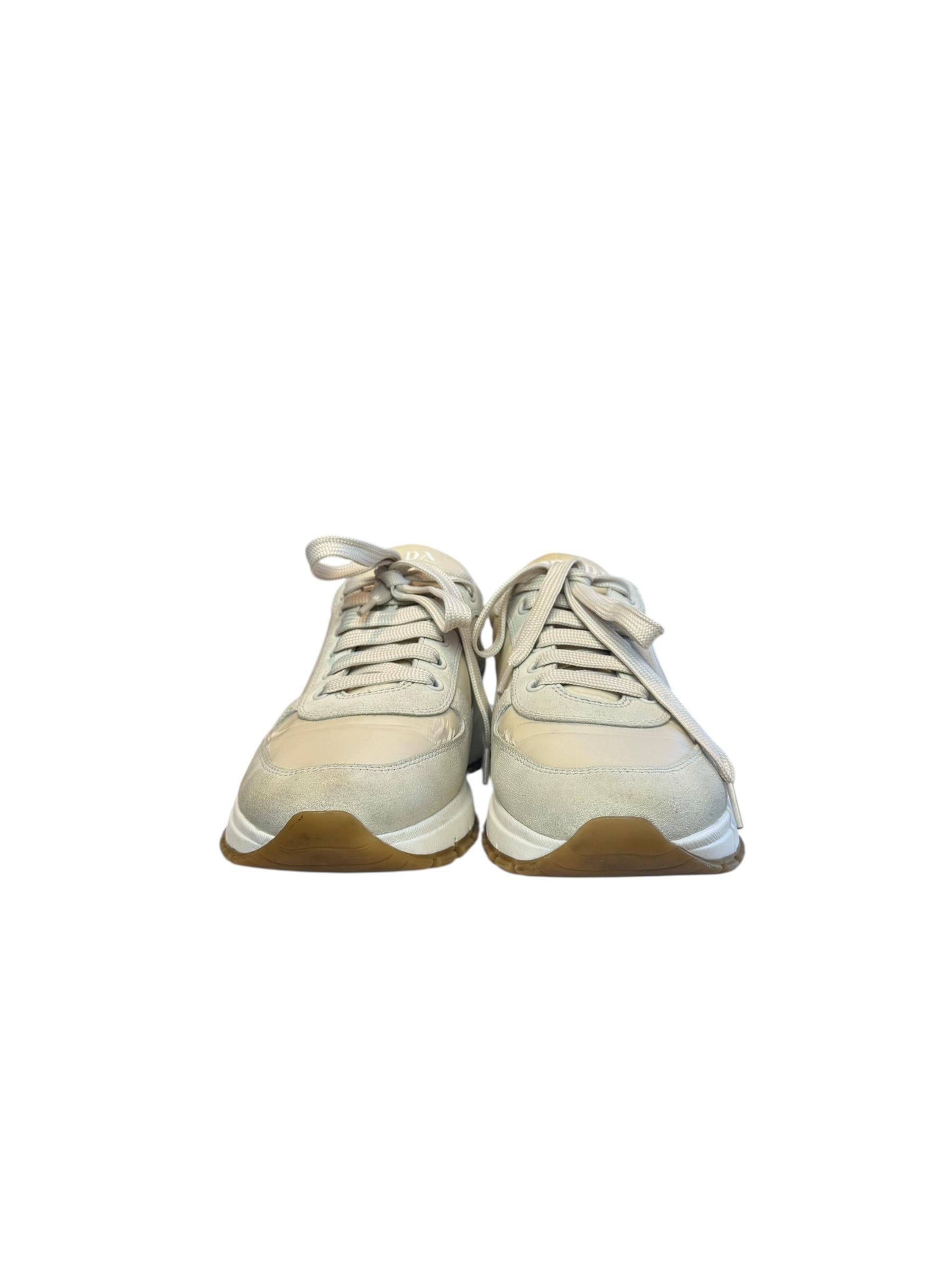 PRADA BEIGE NYLON SUEDE SNEAKERS 