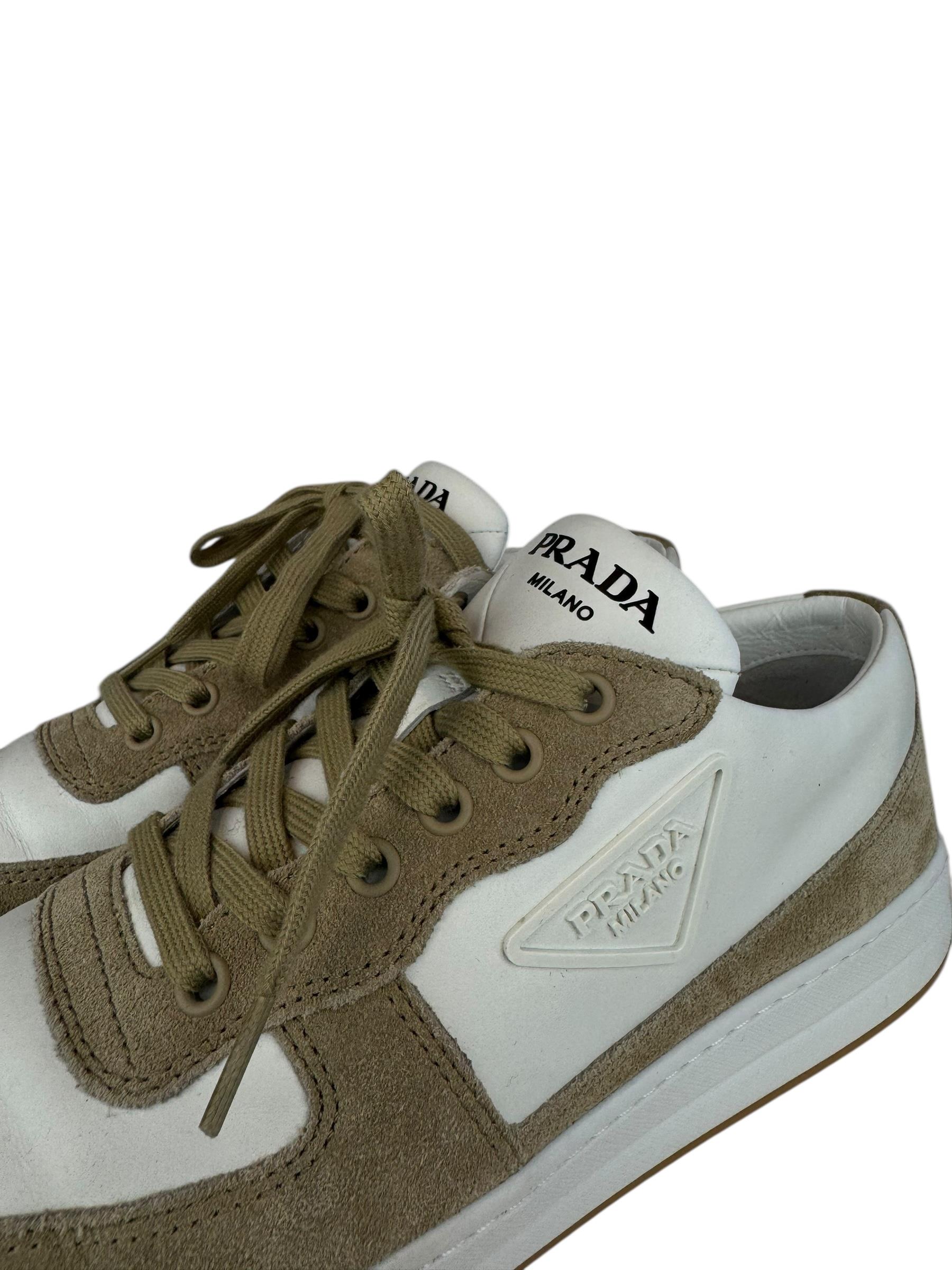PRADA BEIGE SUEDE DOWN TOWN SNEAKERS