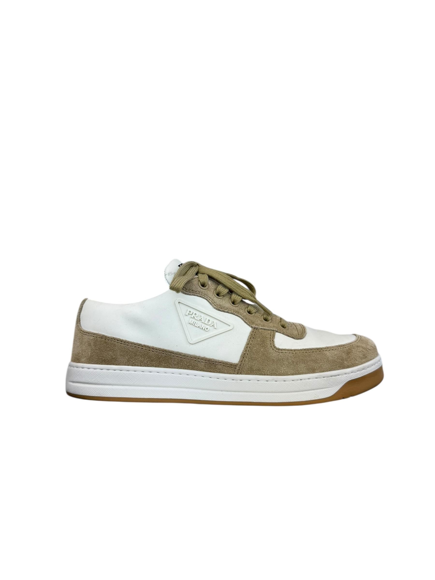 PRADA BEIGE SUEDE DOWN TOWN SNEAKERS