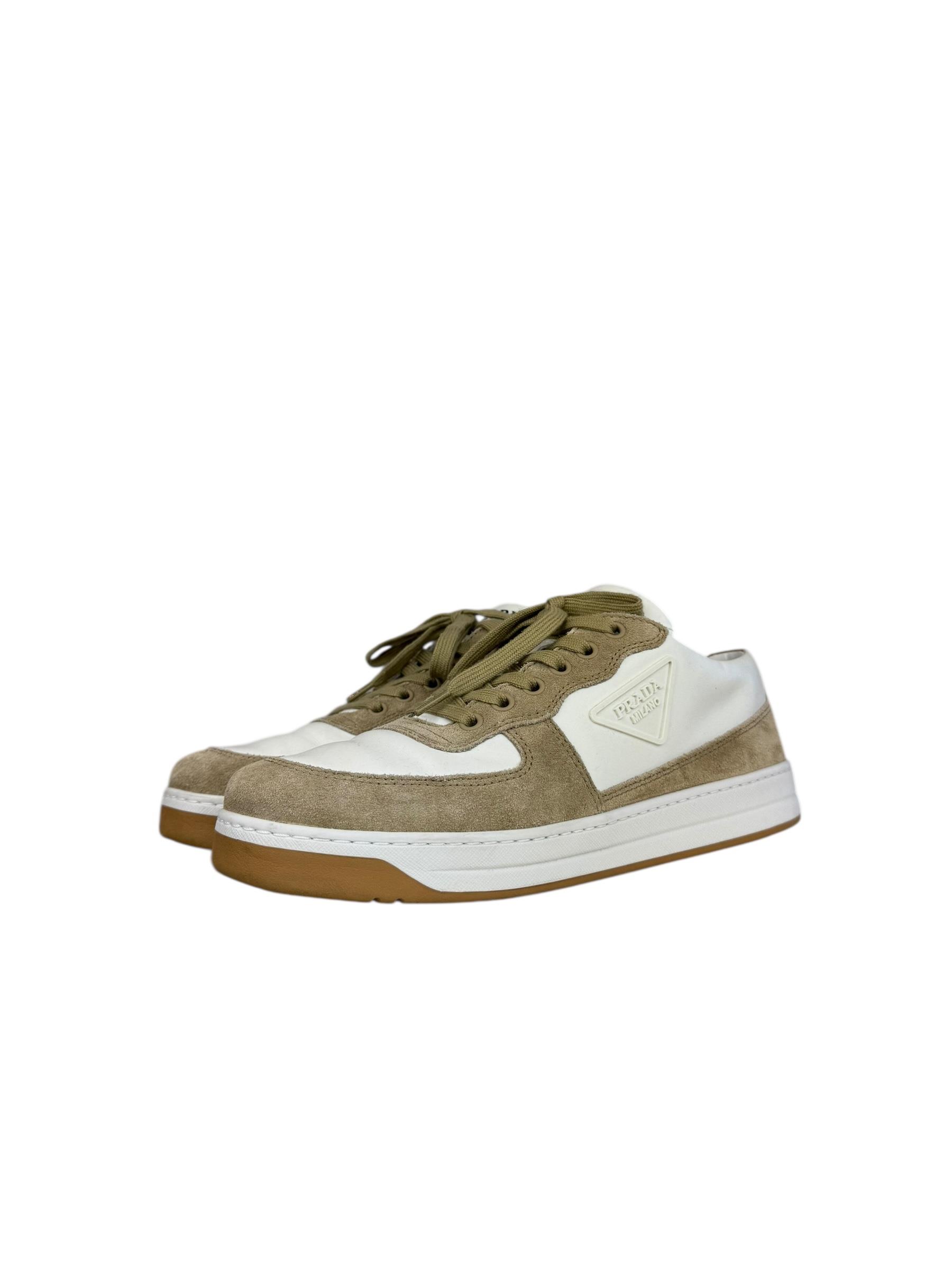 PRADA BEIGE SUEDE DOWN TOWN SNEAKERS