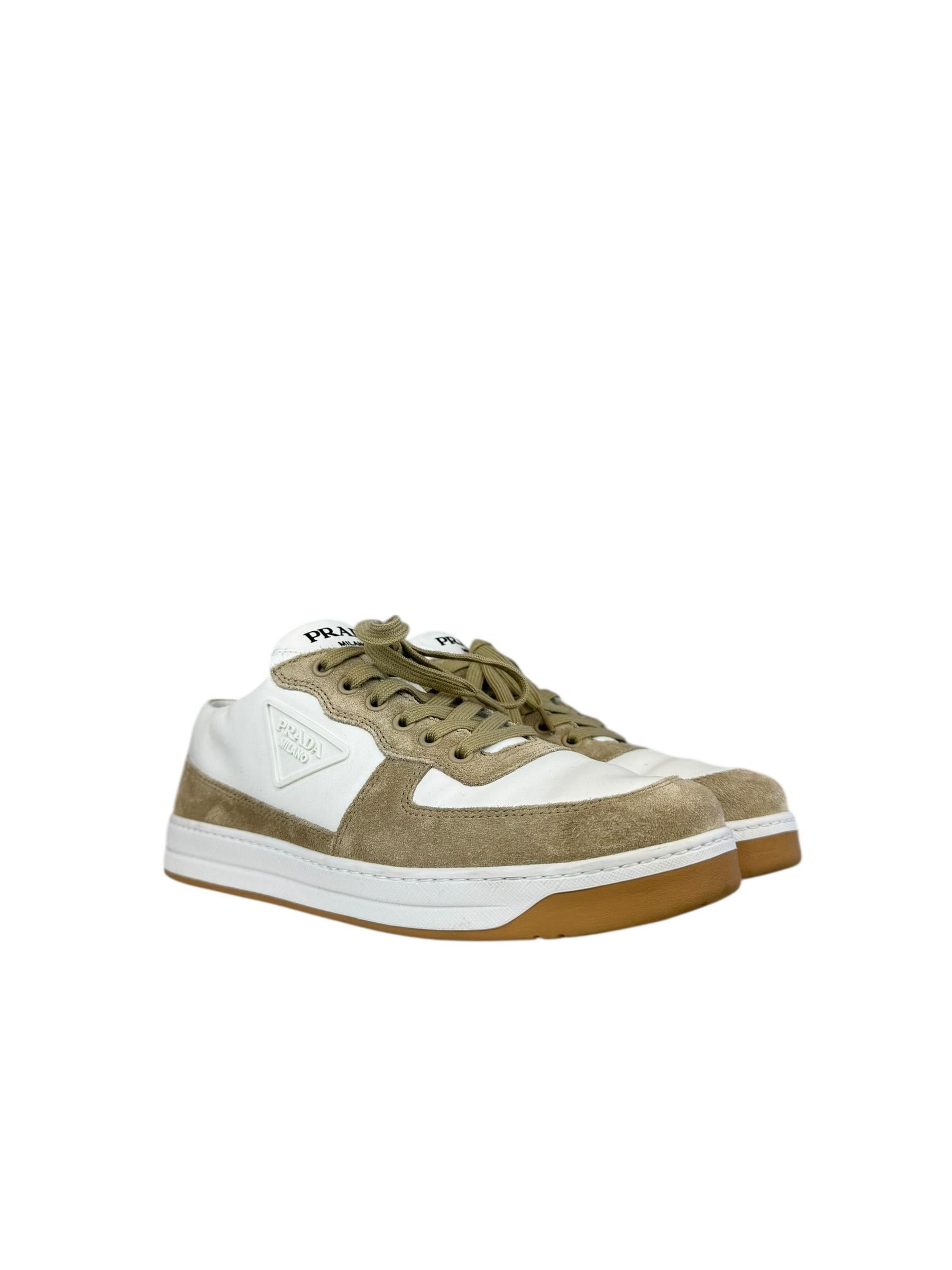 PRADA BEIGE SUEDE DOWN TOWN SNEAKERS
