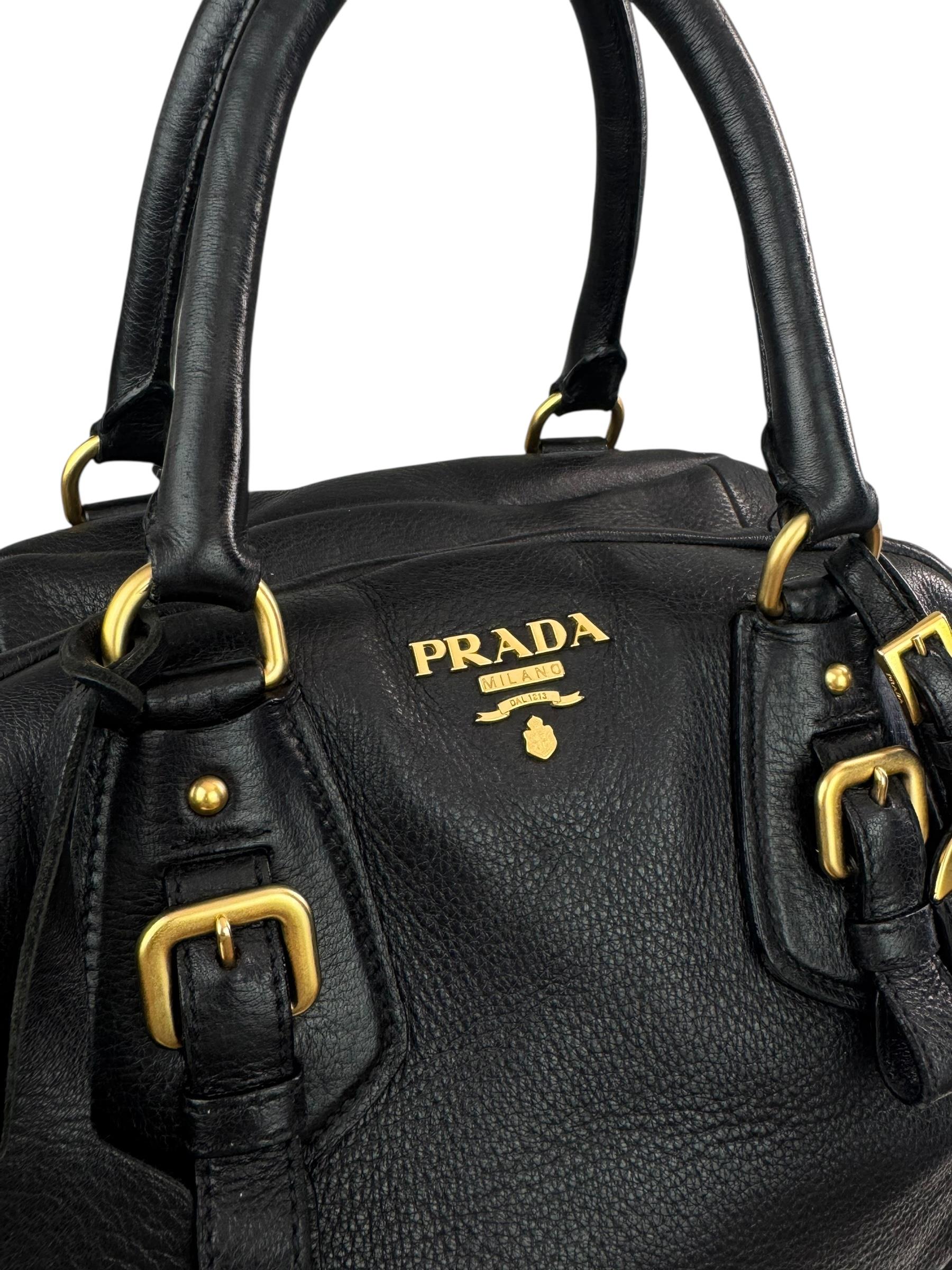 PRADA BLACK LEATHER BOWLING BAG
