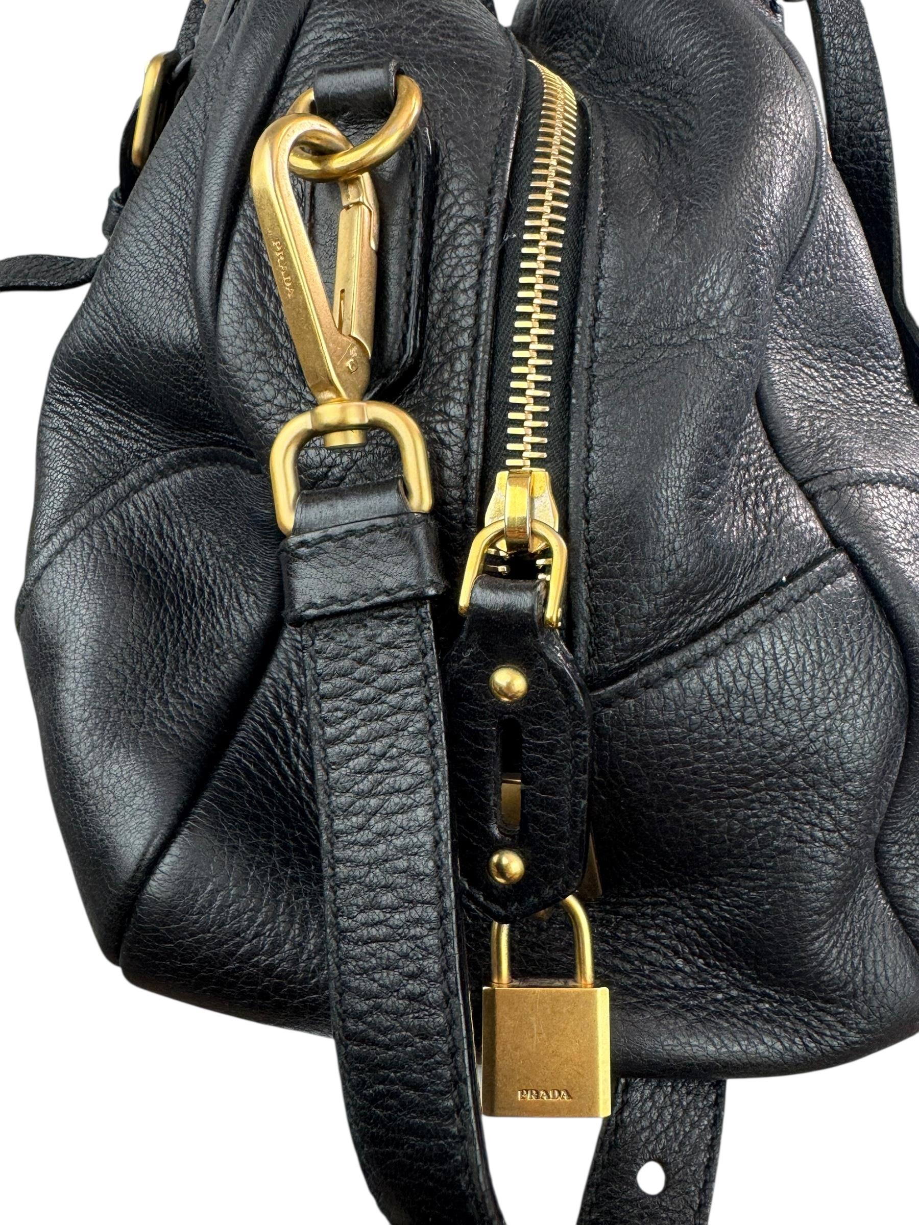PRADA BLACK LEATHER BOWLING BAG