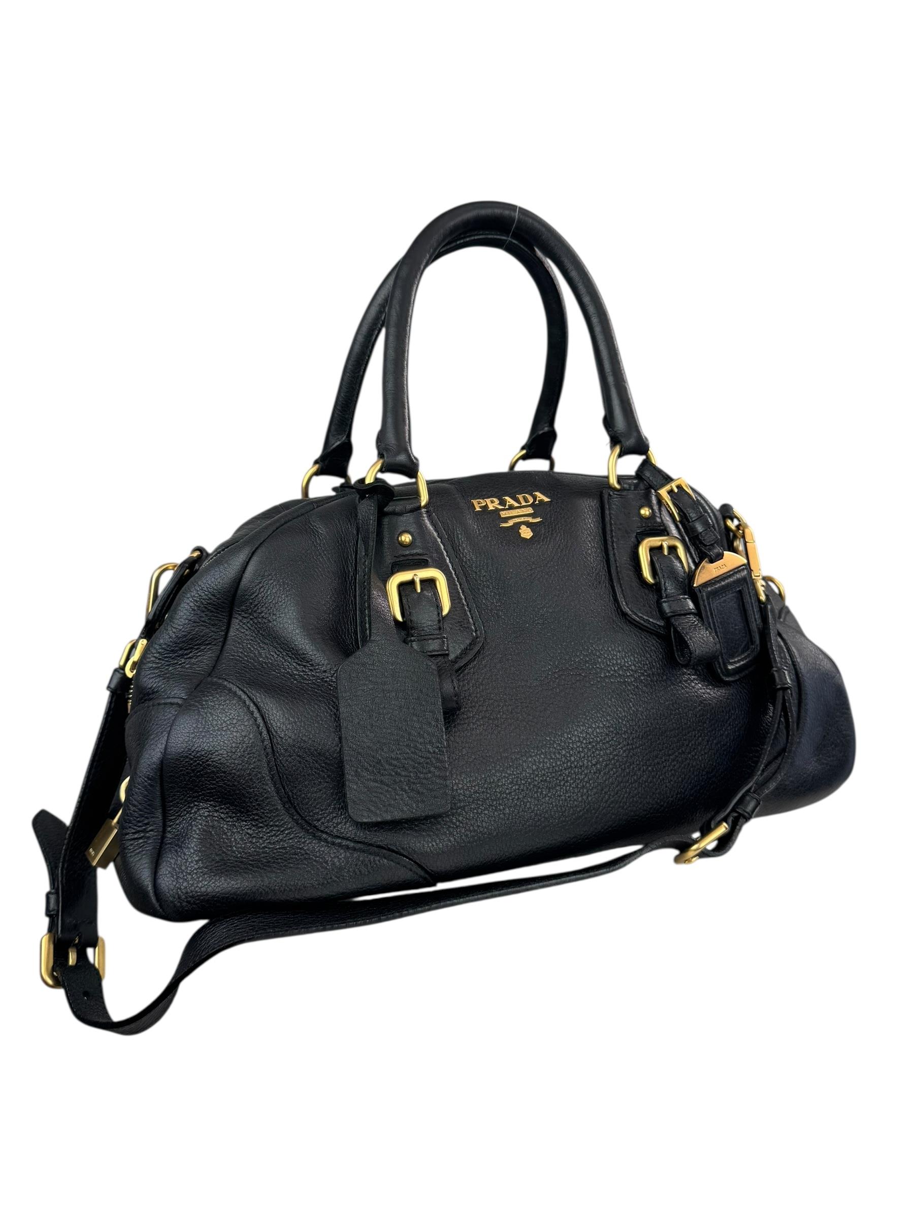 PRADA BLACK LEATHER BOWLING BAG