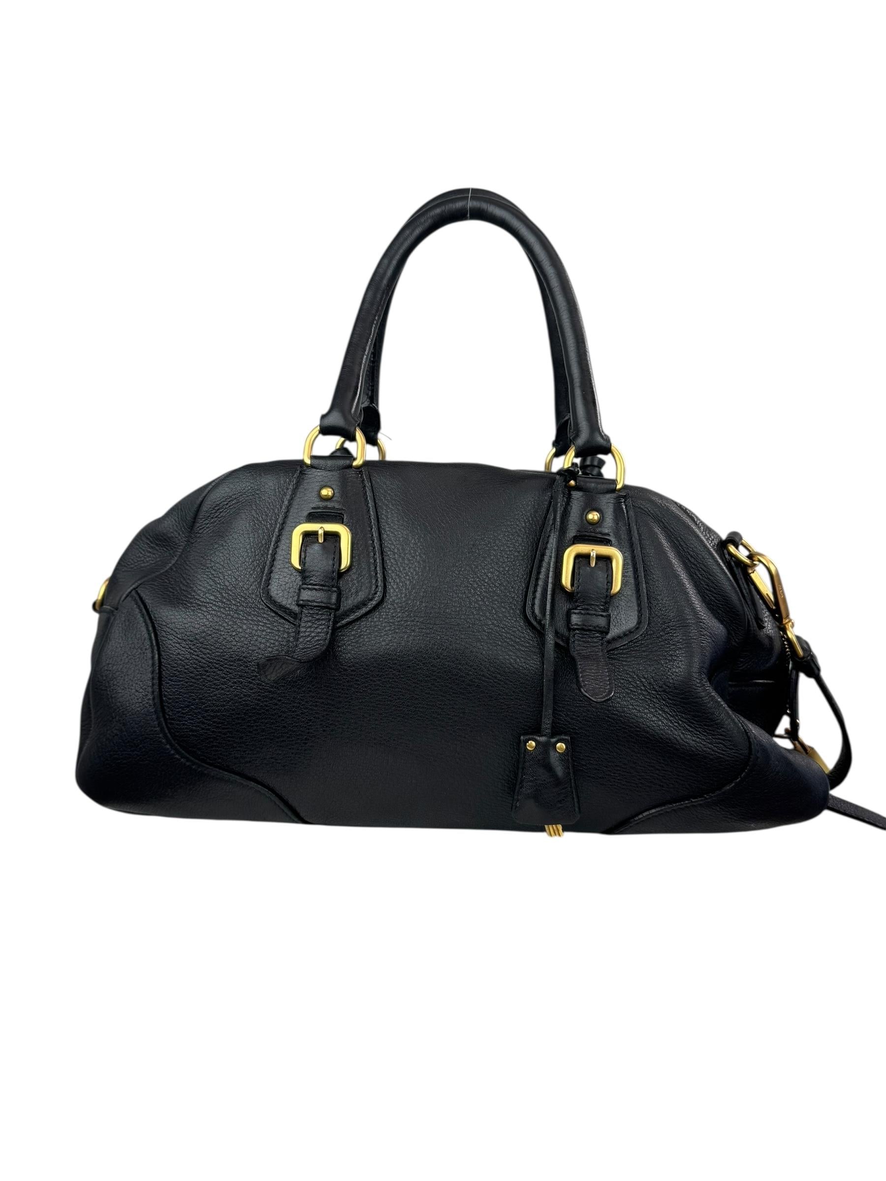 PRADA BLACK LEATHER BOWLING BAG