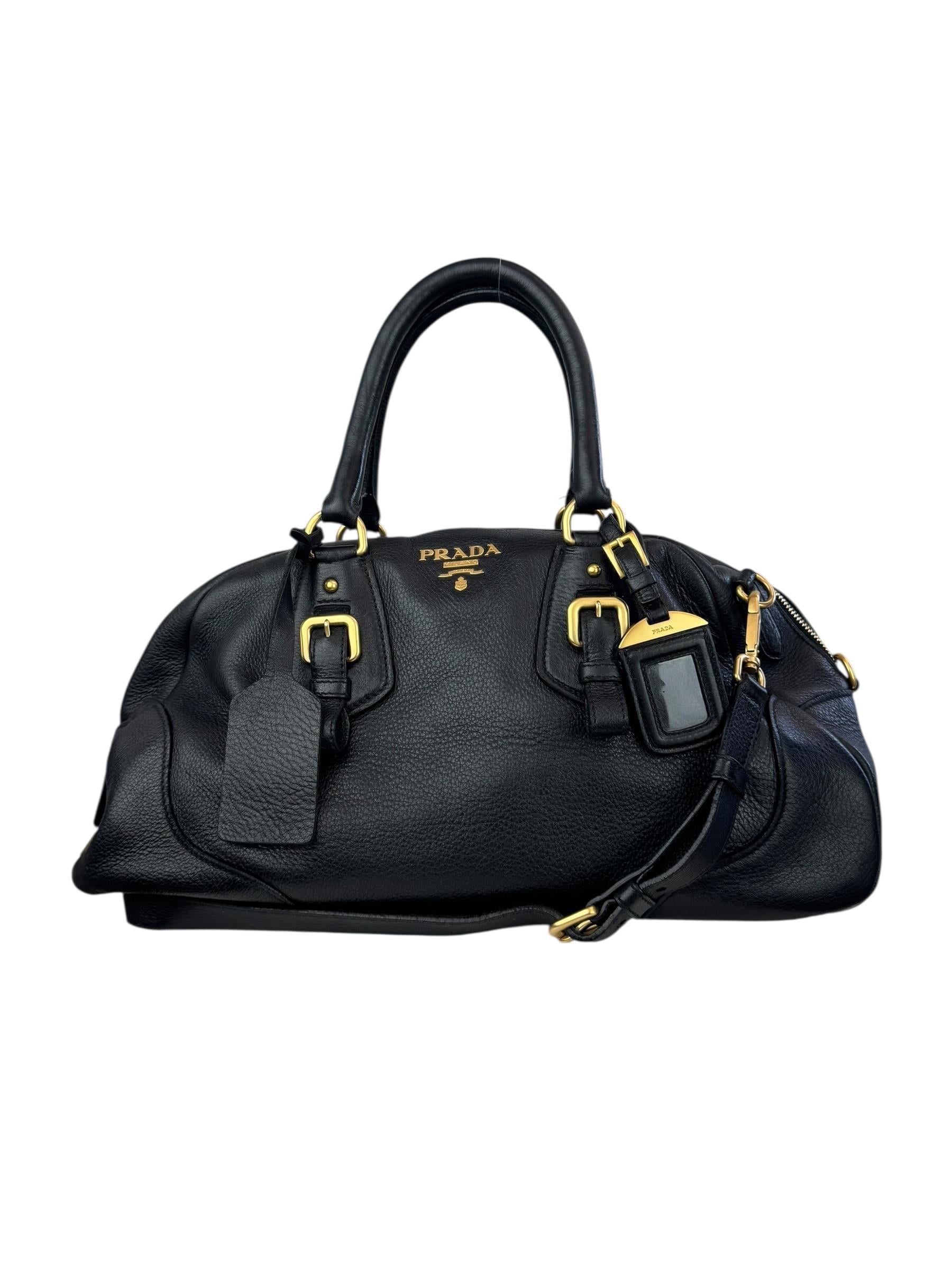PRADA BLACK LEATHER BOWLING BAG