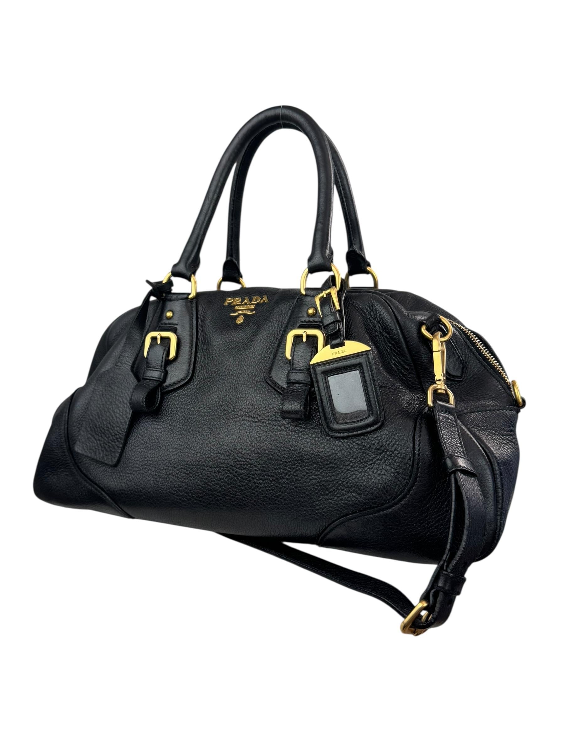 PRADA BLACK LEATHER BOWLING BAG