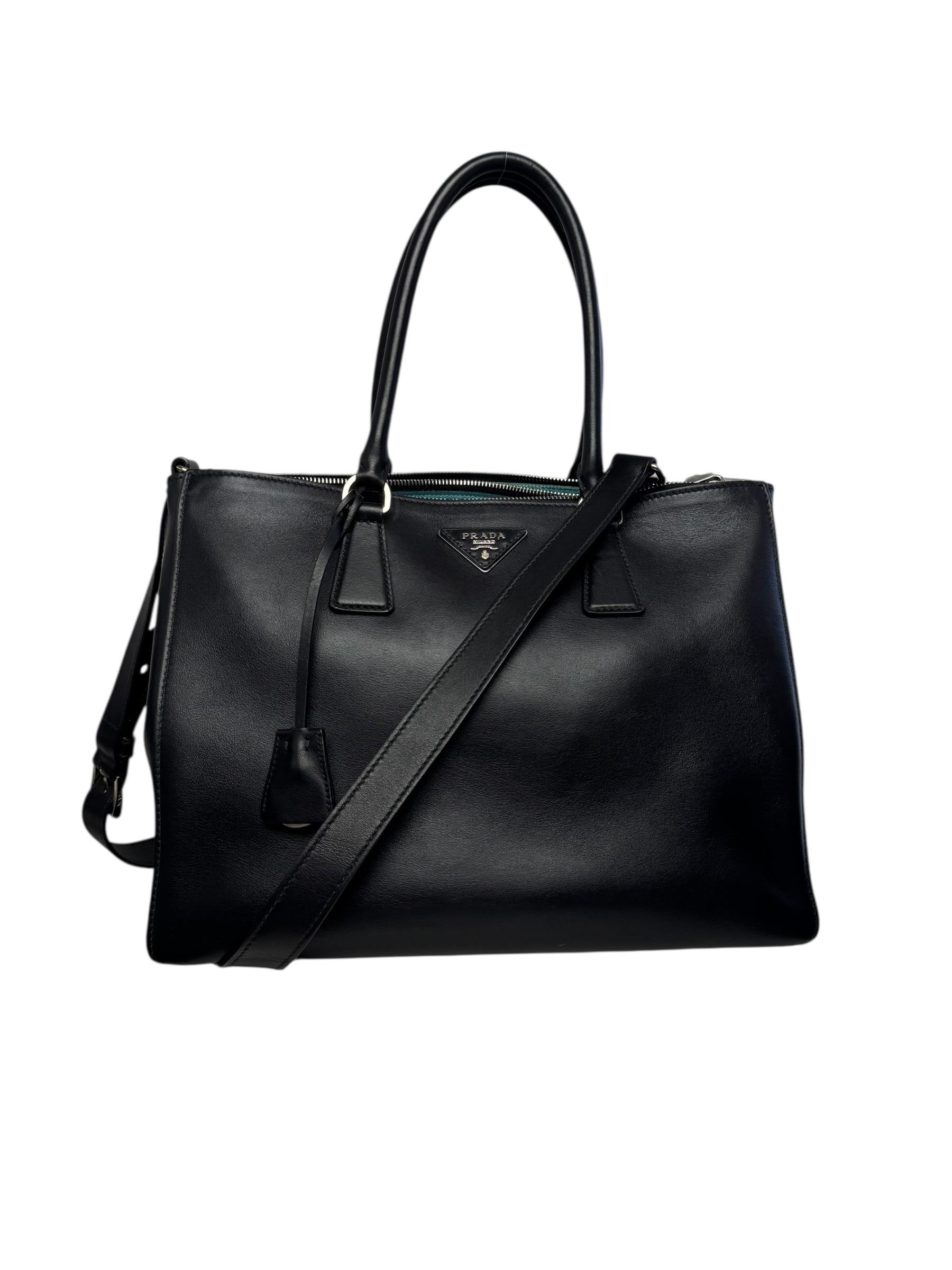 PRADA BLACK LEATHER GALLERIA BAG