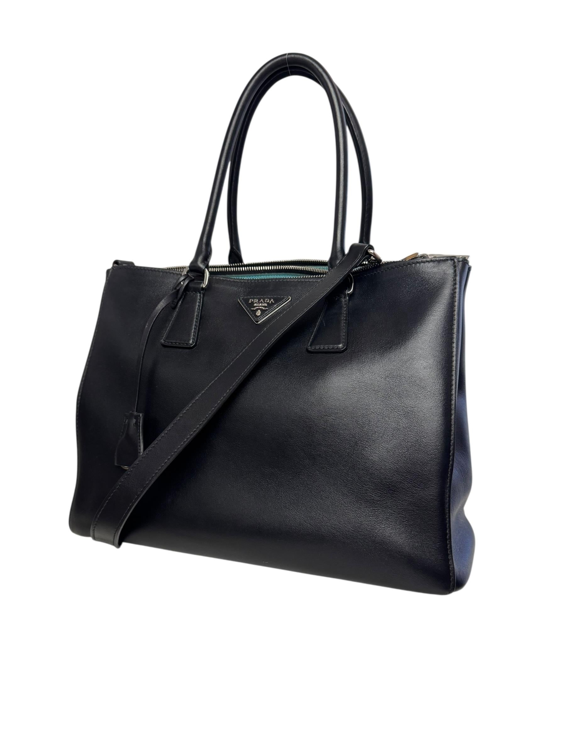 PRADA BLACK LEATHER GALLERIA BAG