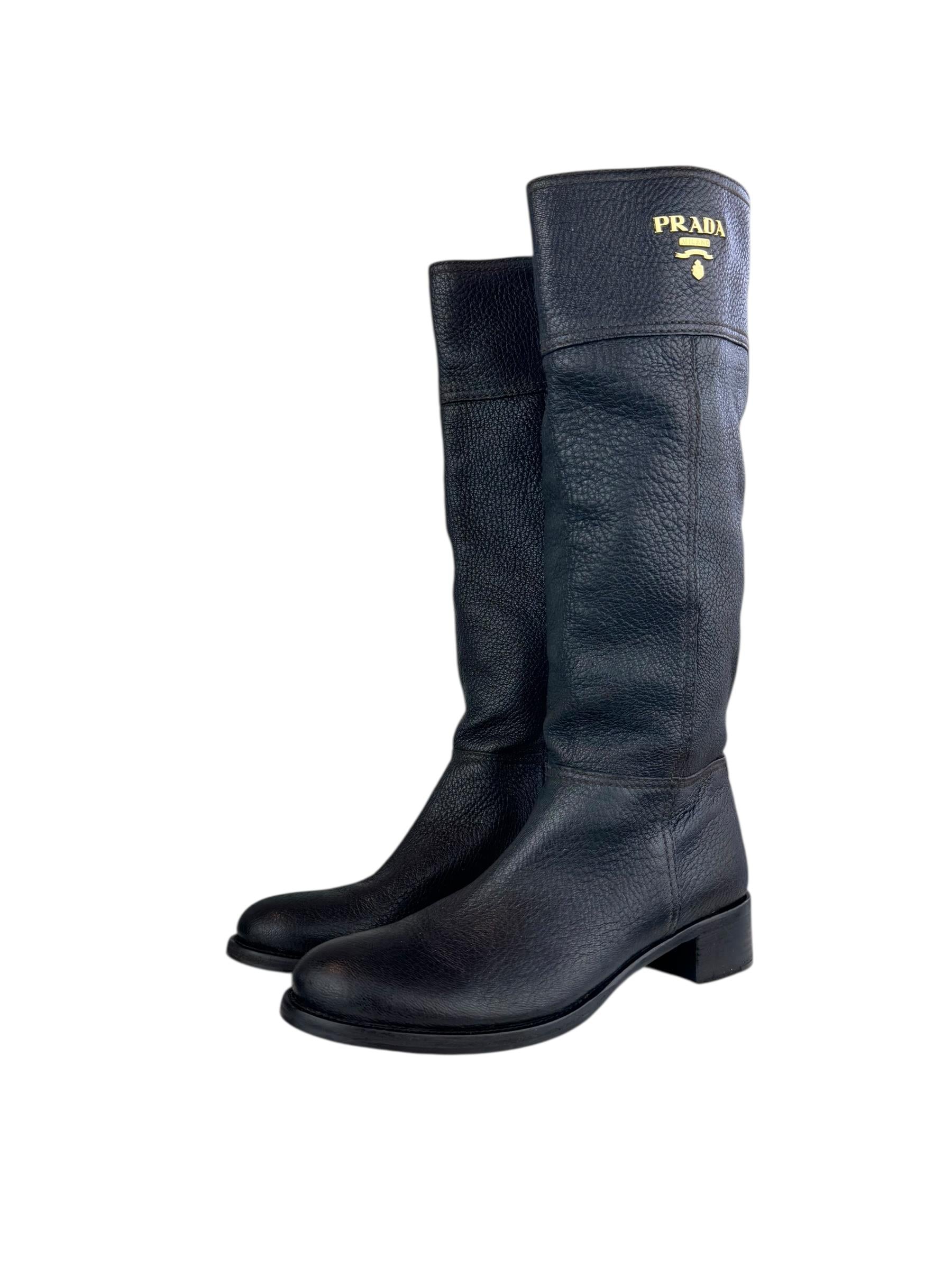 PRADA BLACK LEATHER KNEE HIGE BOOTS