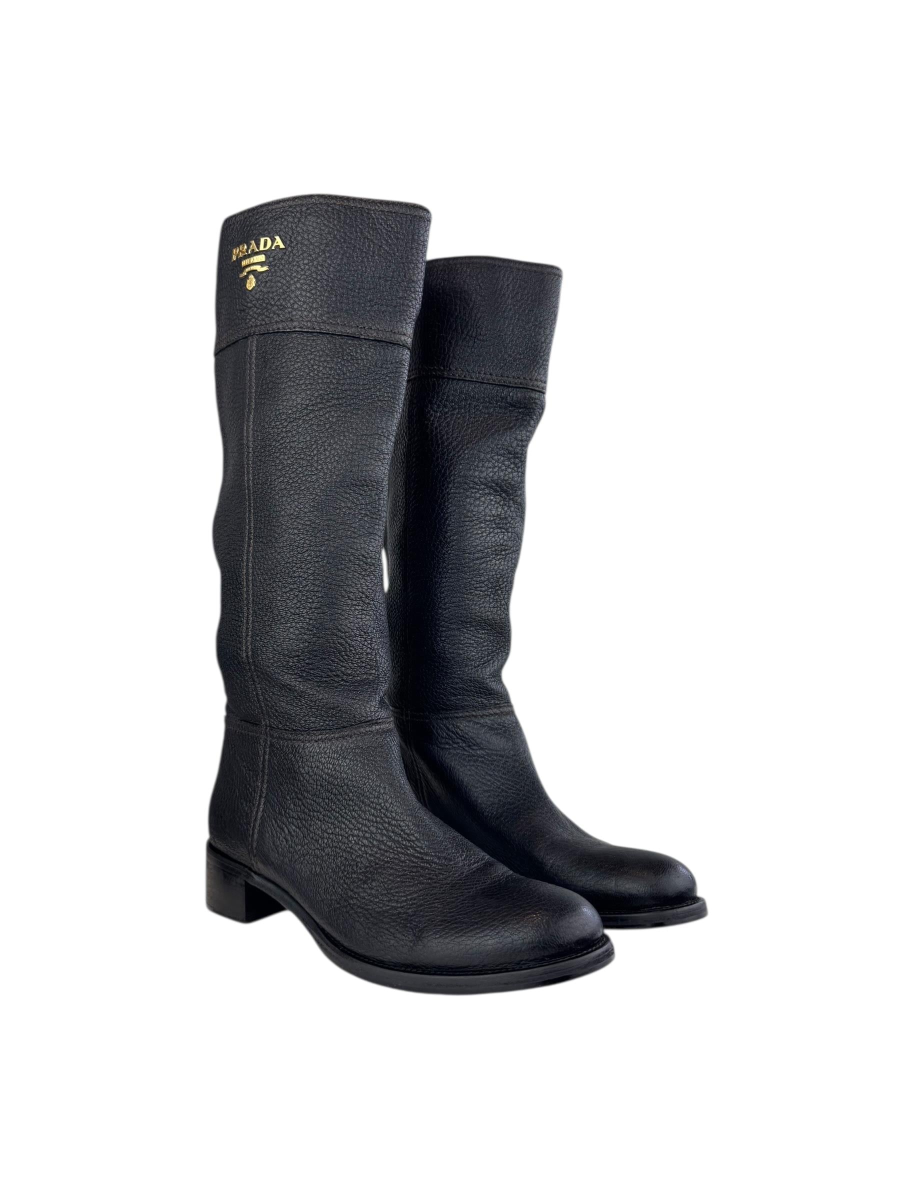 PRADA BLACK LEATHER KNEE HIGE BOOTS