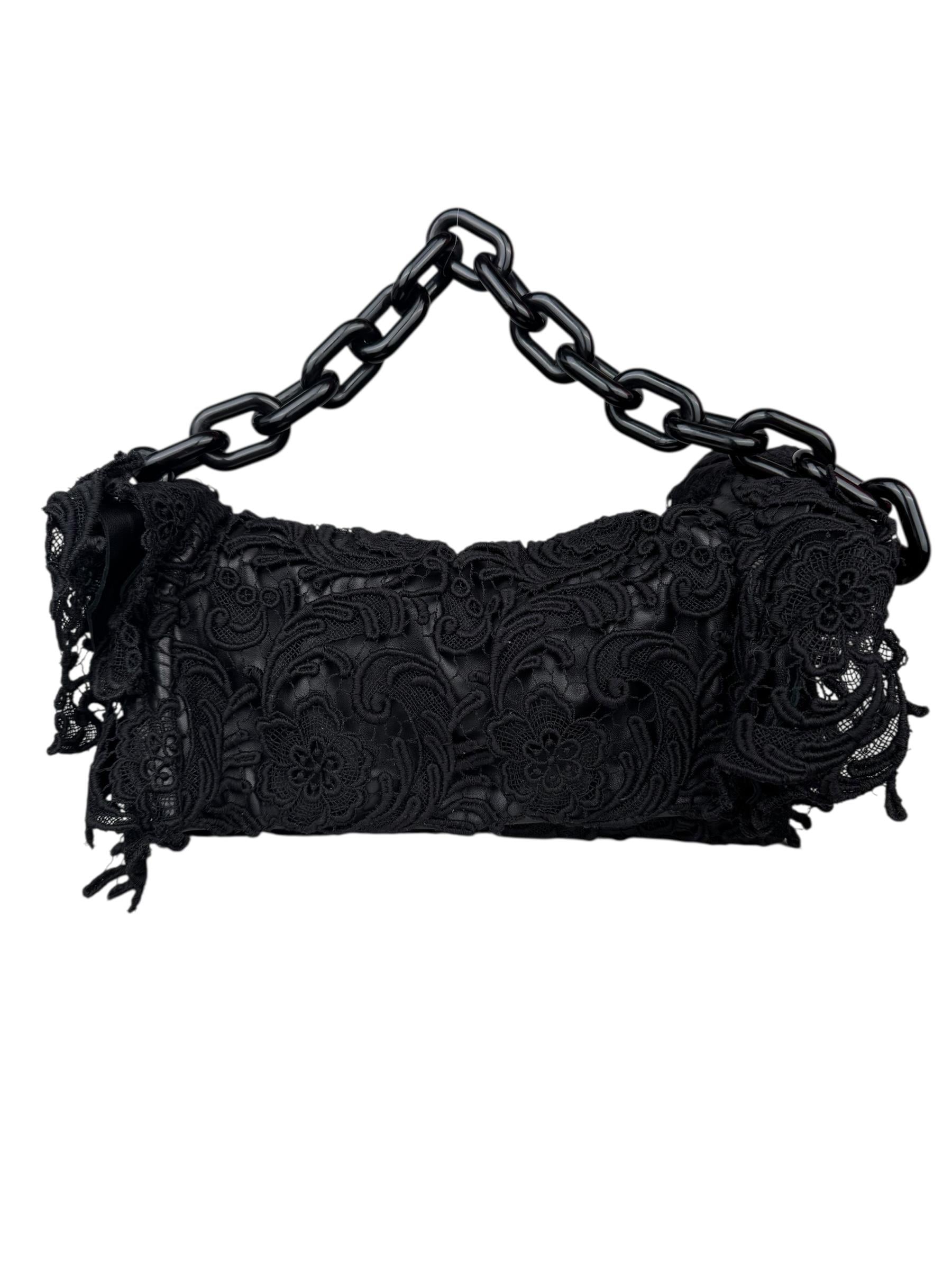 PRADA BLACK LEATHER LACE SHOULDER BAG