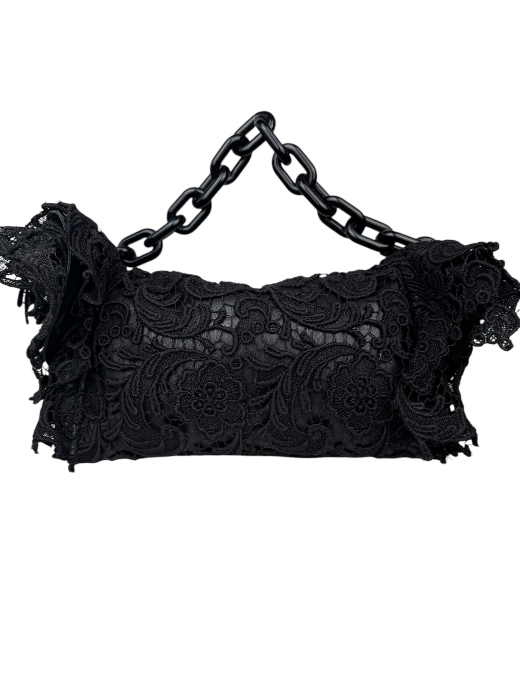 PRADA BLACK LEATHER LACE SHOULDER BAG