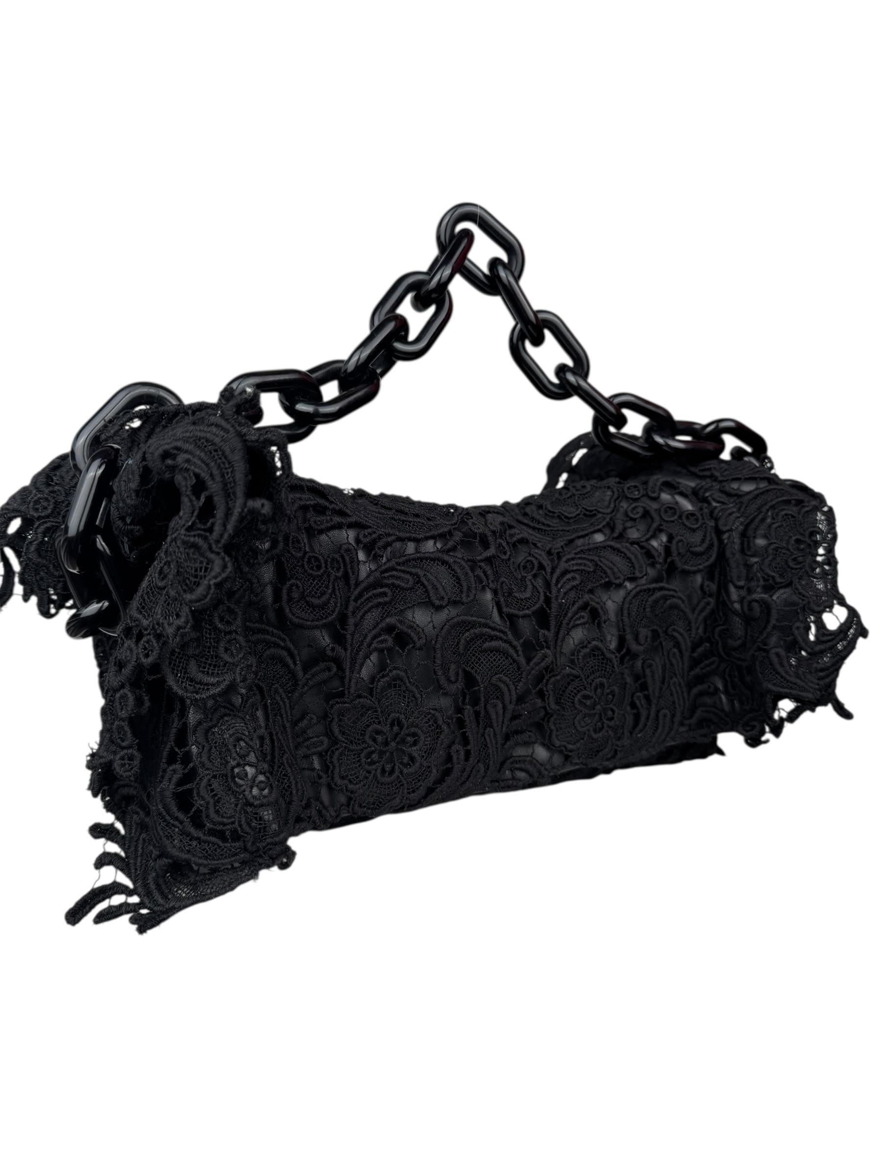 PRADA BLACK LEATHER LACE SHOULDER BAG