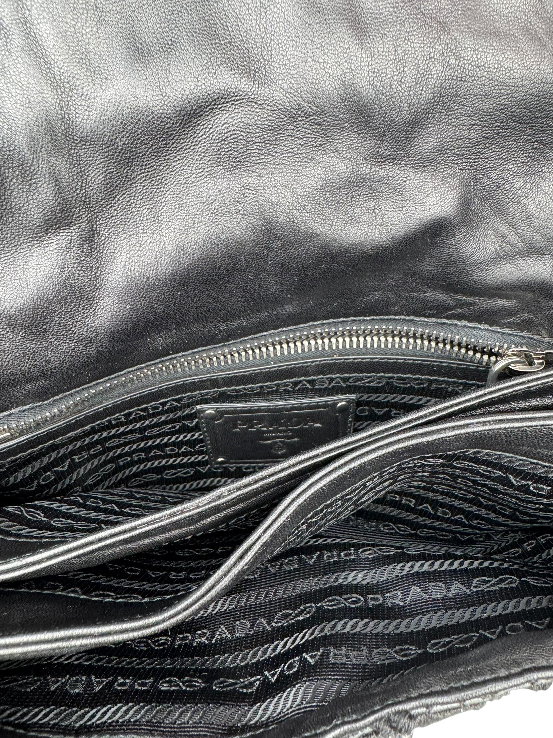 PRADA BLACK LEATHER LACE SHOULDER BAG