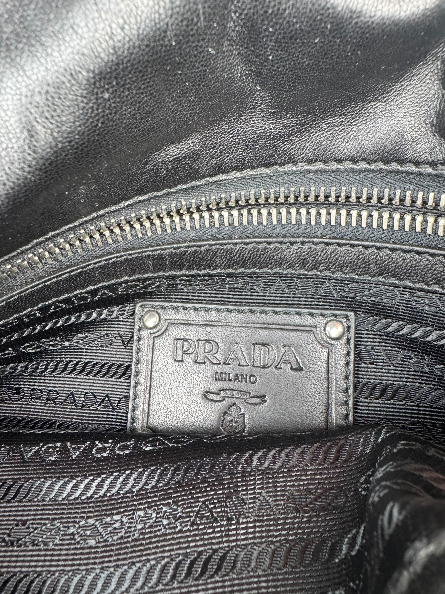 PRADA BLACK LEATHER LACE SHOULDER BAG