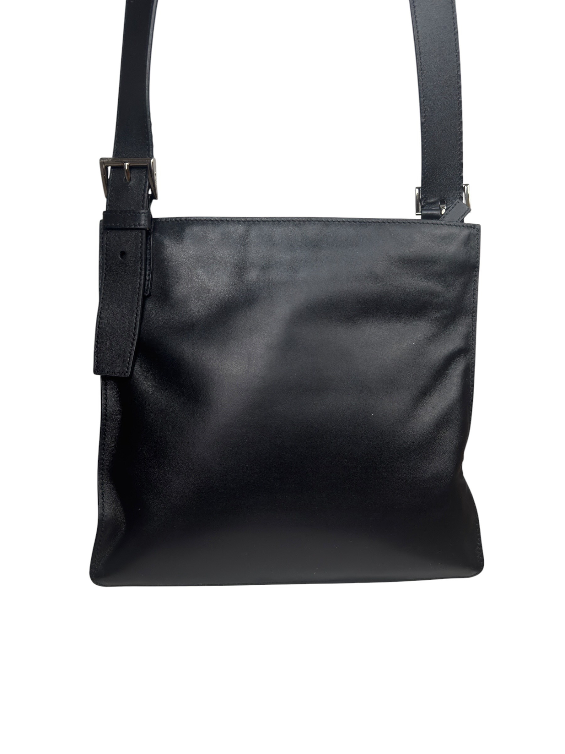PRADA BLACK LEATHER MESSENGER BAG