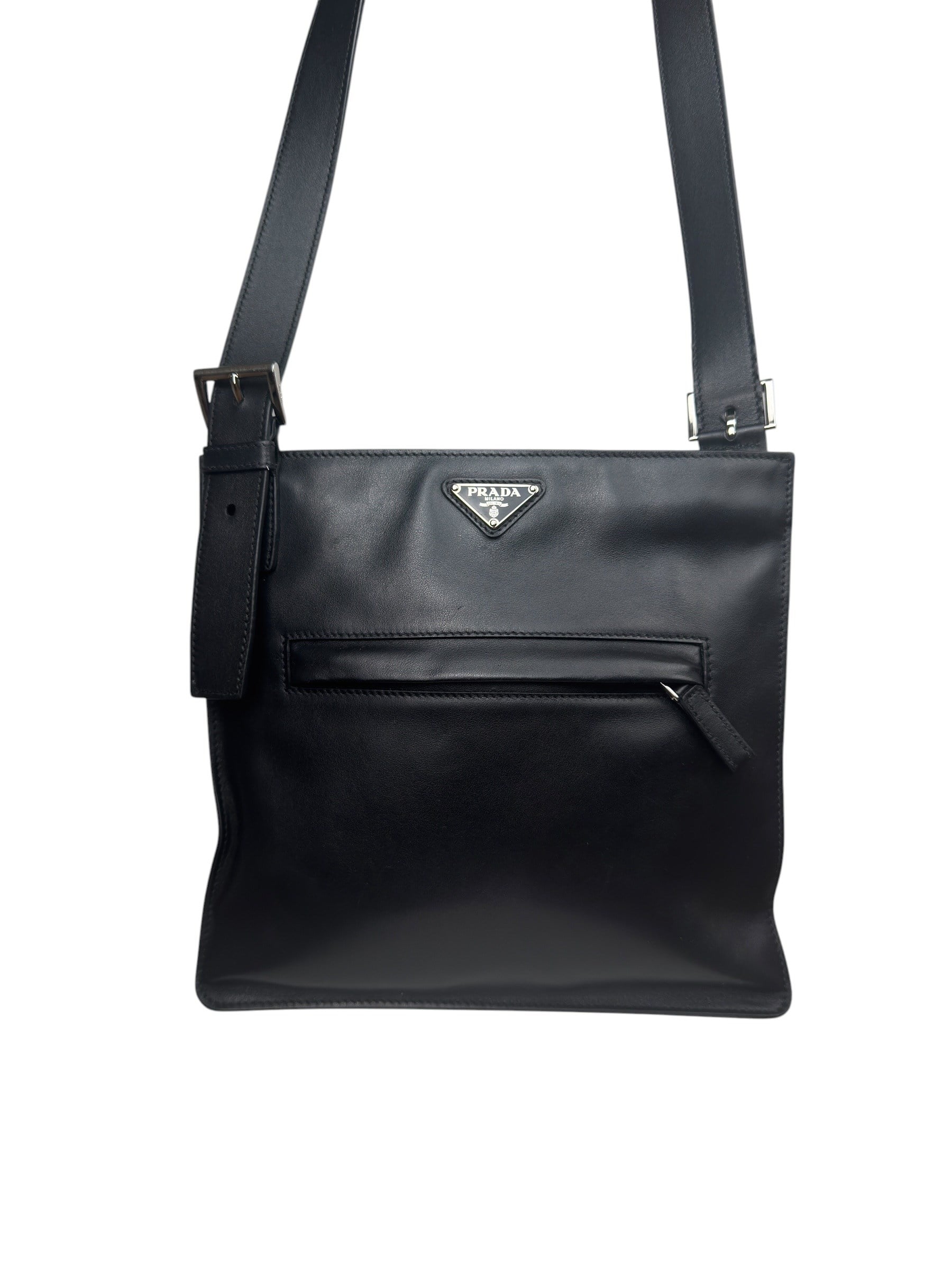 PRADA BLACK LEATHER MESSENGER BAG