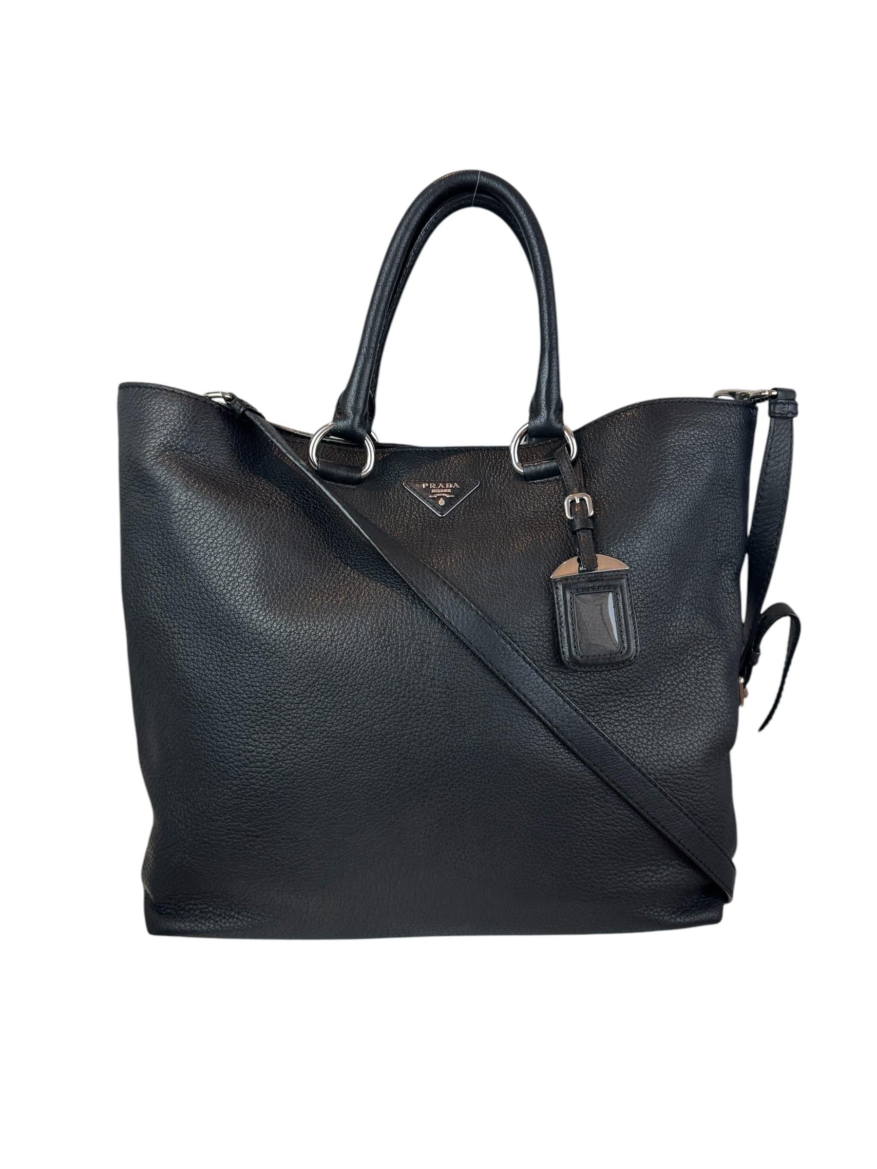 PRADA BLACK LEATHER TOTE BAG