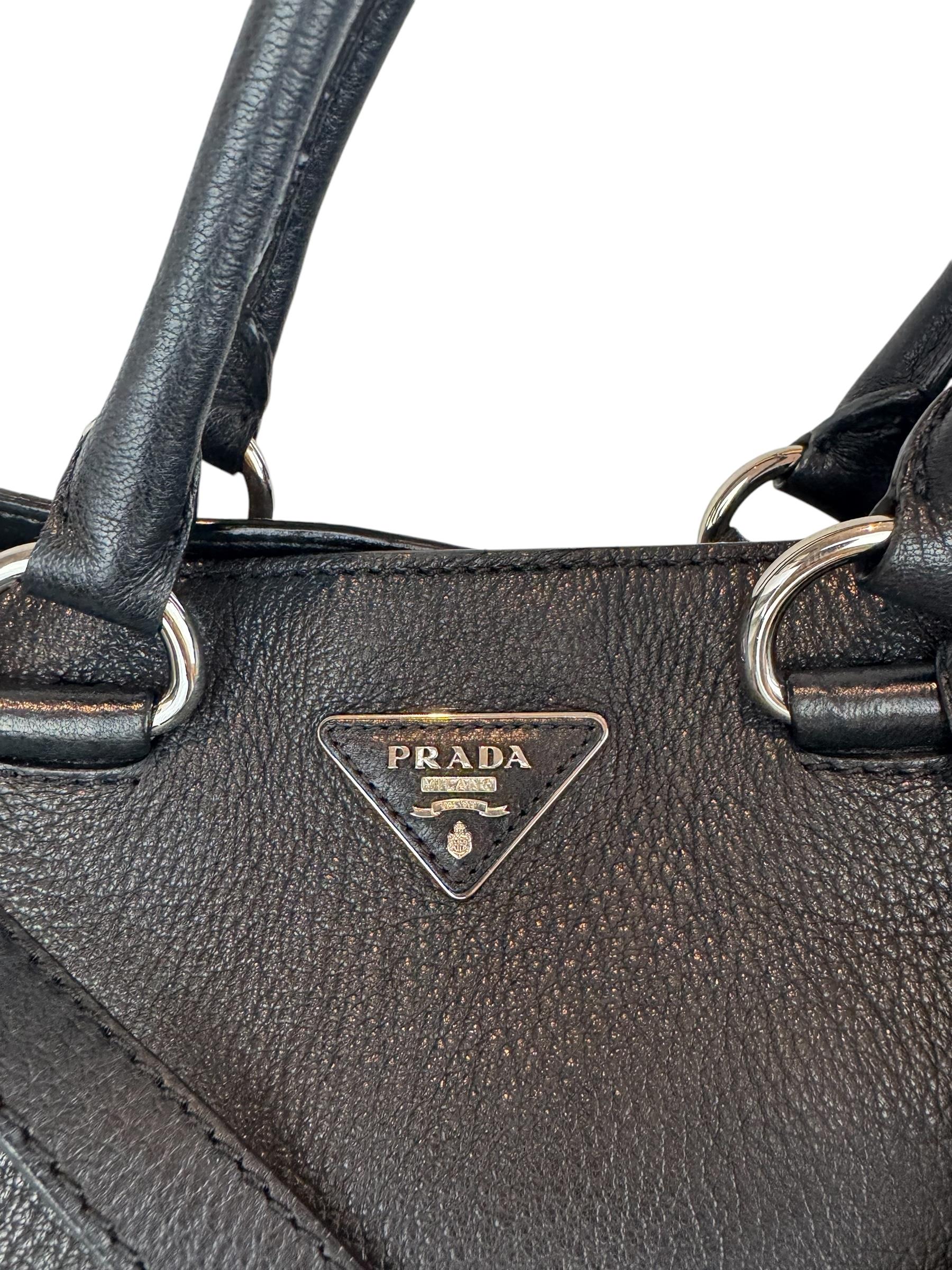 PRADA BLACK LEATHER TOTE BAG