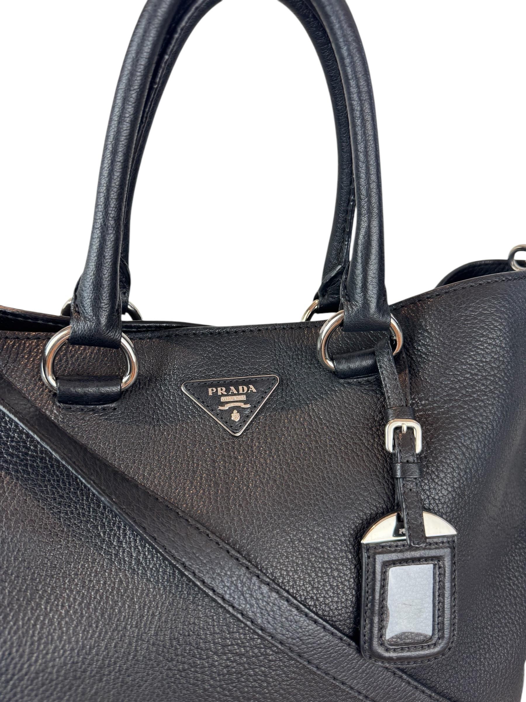 PRADA BLACK LEATHER TOTE BAG