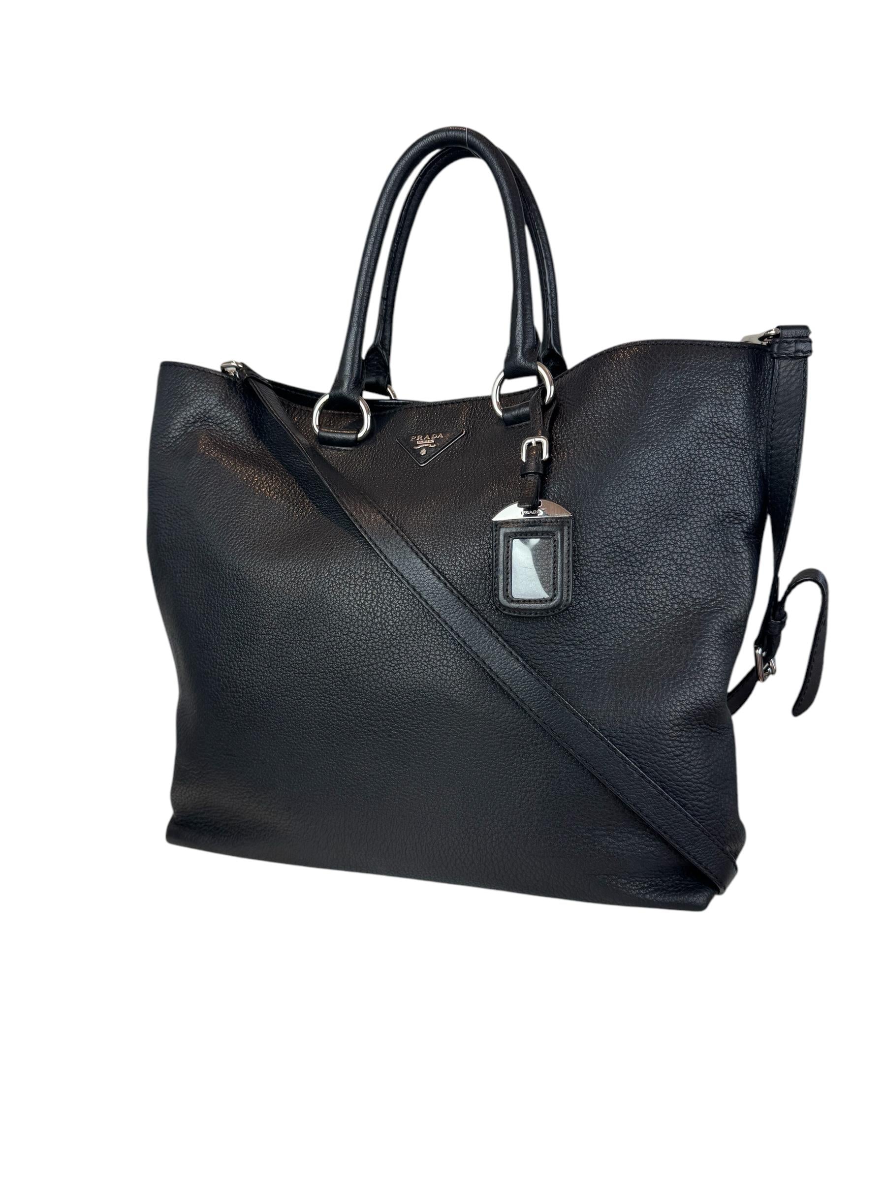 PRADA BLACK LEATHER TOTE BAG
