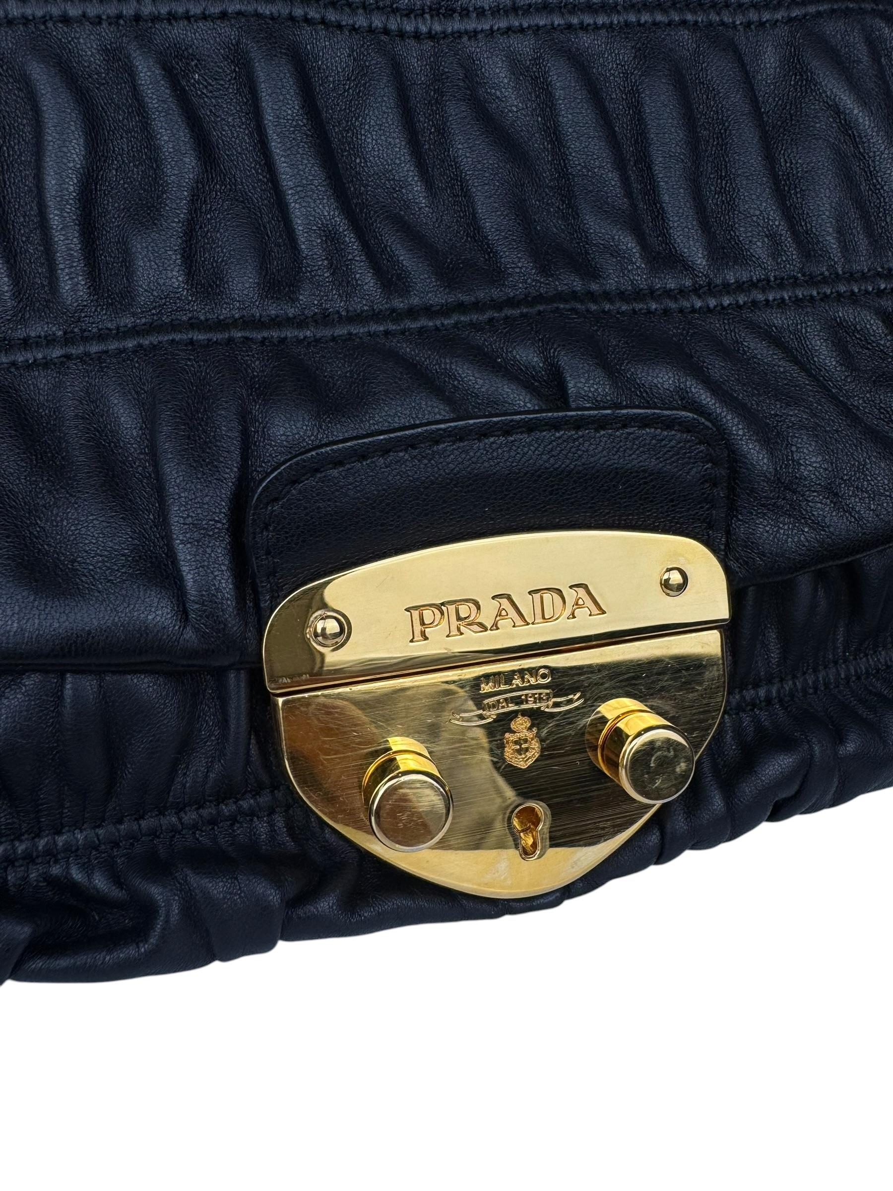 PRADA BLACK NAPPA GAUFRE FLAP BAG