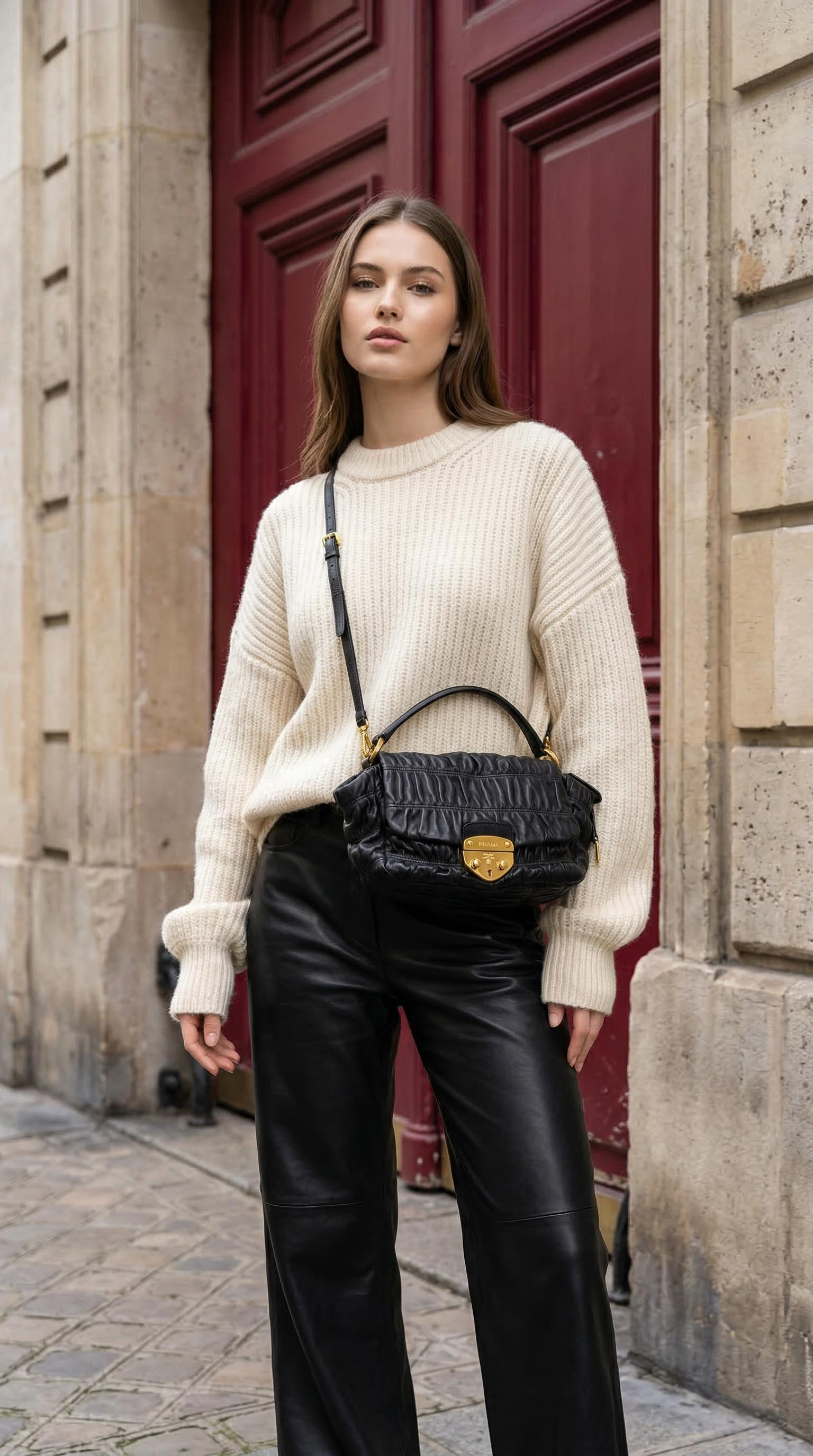 PRADA BLACK NAPPA GAUFRE FLAP BAG
