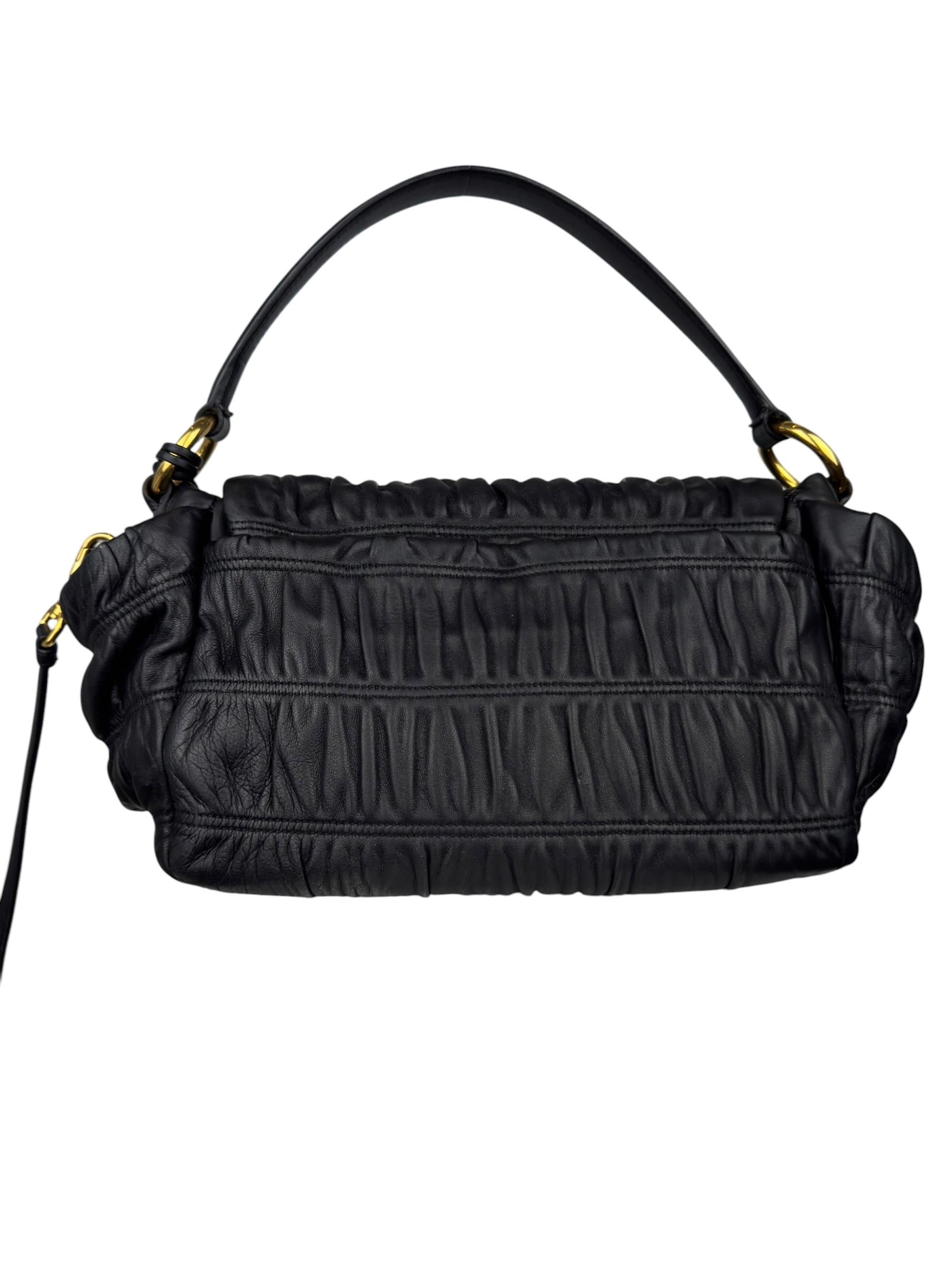 PRADA BLACK NAPPA GAUFRE FLAP BAG