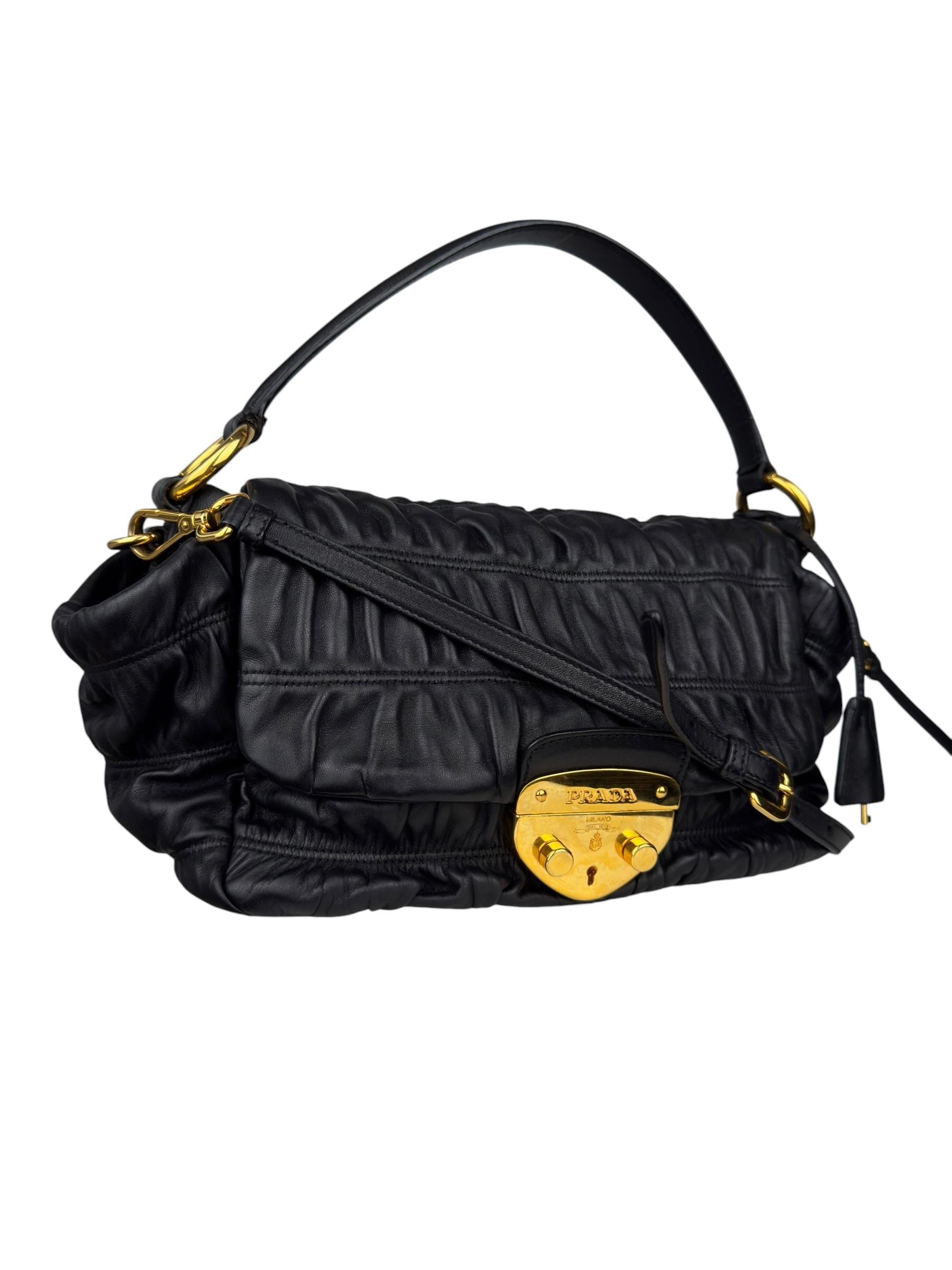 PRADA BLACK NAPPA GAUFRE FLAP BAG