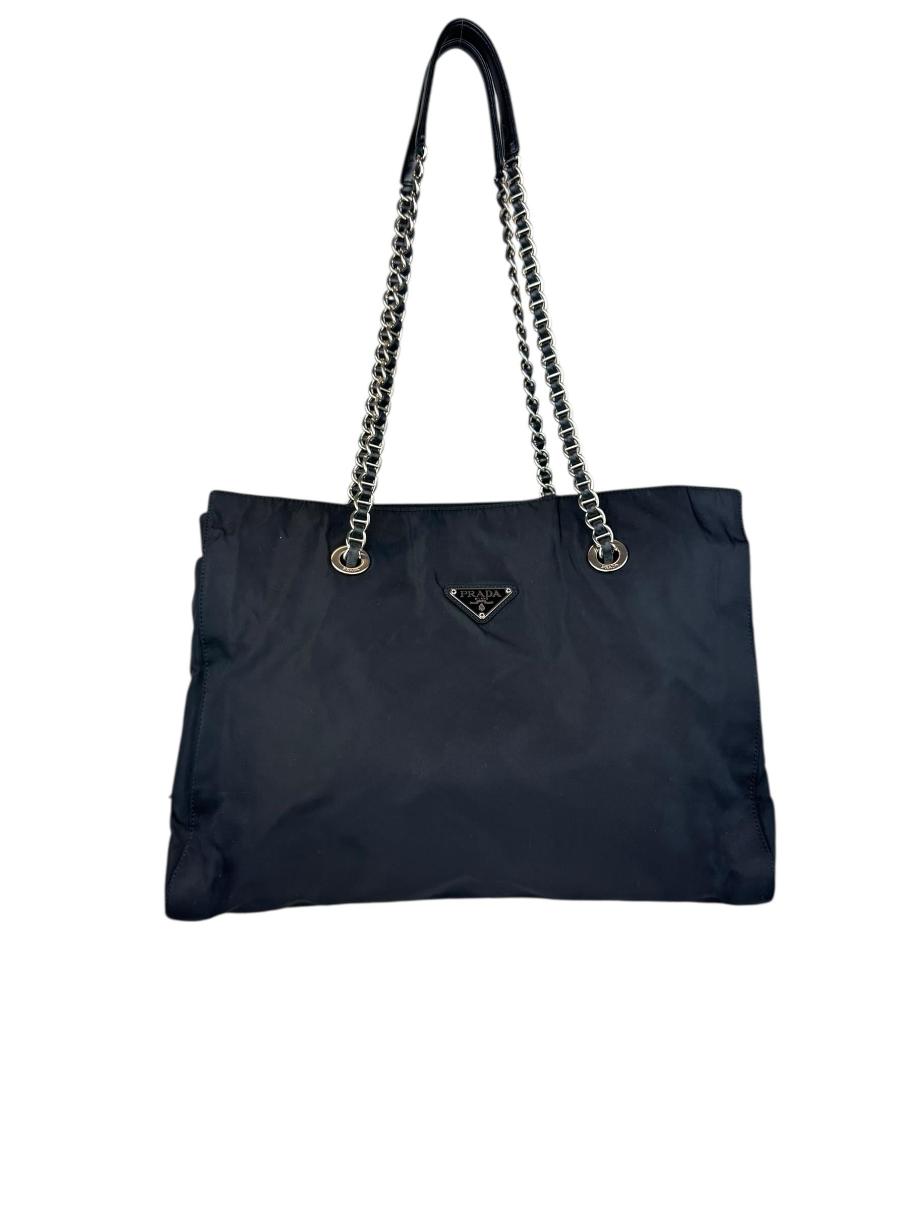 PRADA BLACK NYLON TOTE BAG