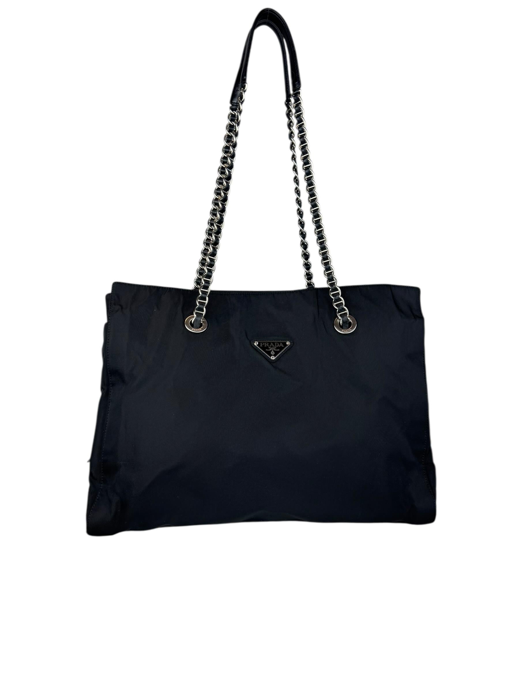 PRADA BLACK NYLON TOTE BAG