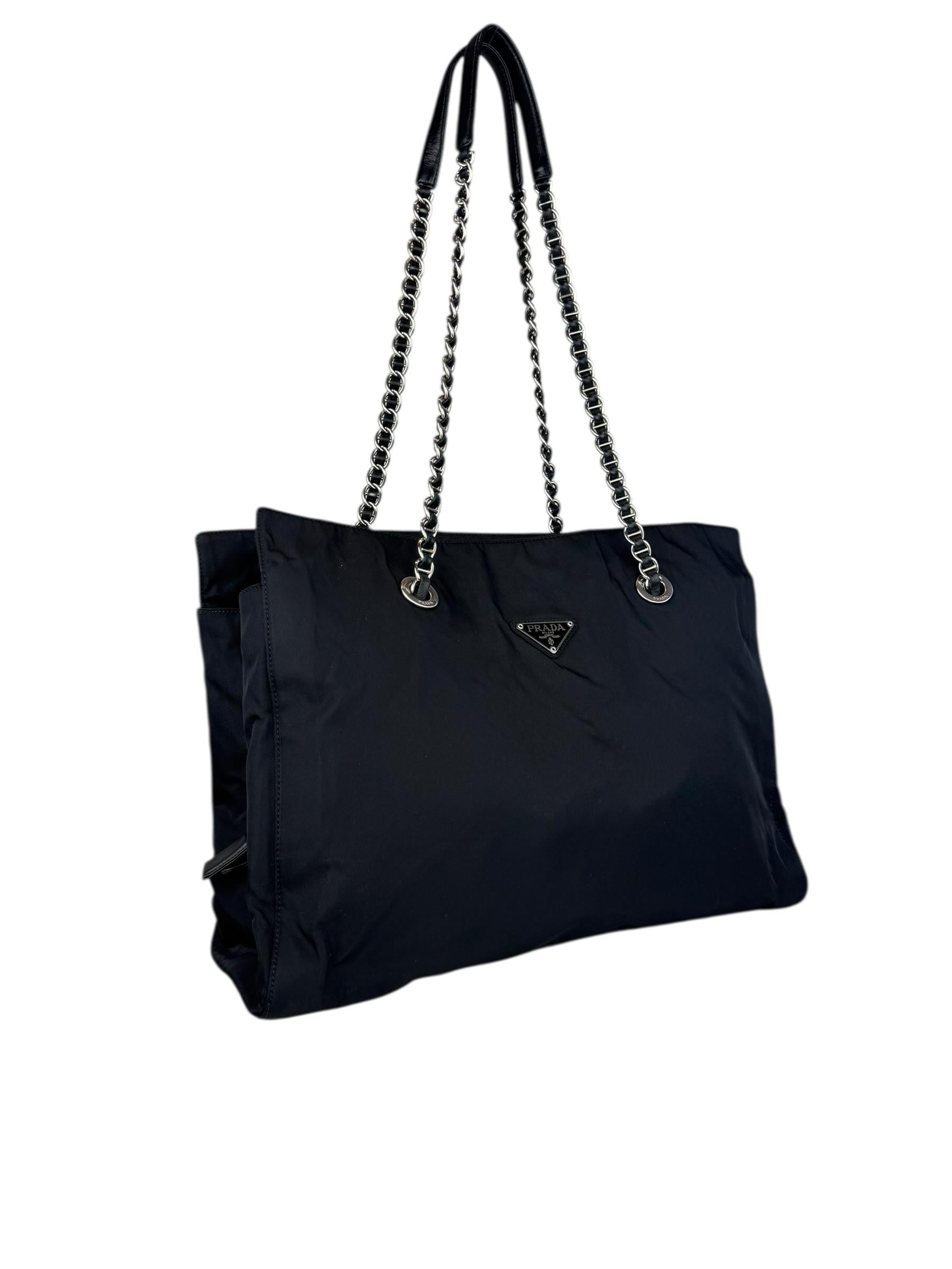 PRADA BLACK NYLON TOTE BAG