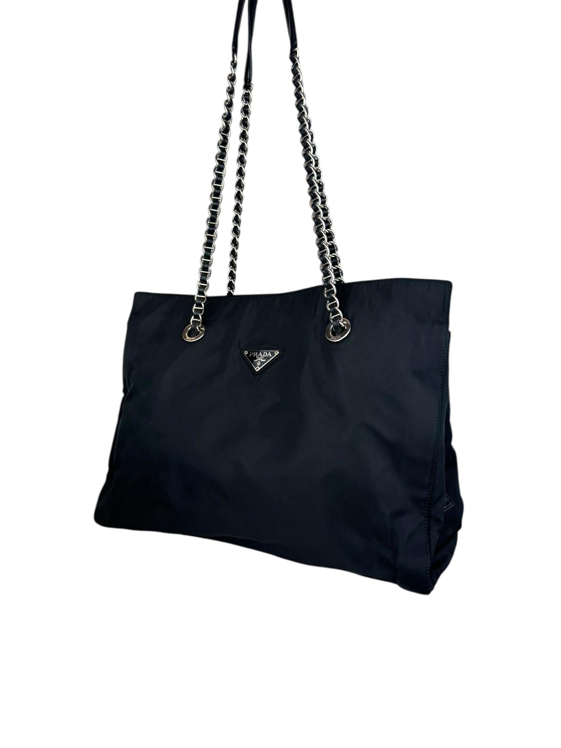 PRADA BLACK NYLON TOTE BAG