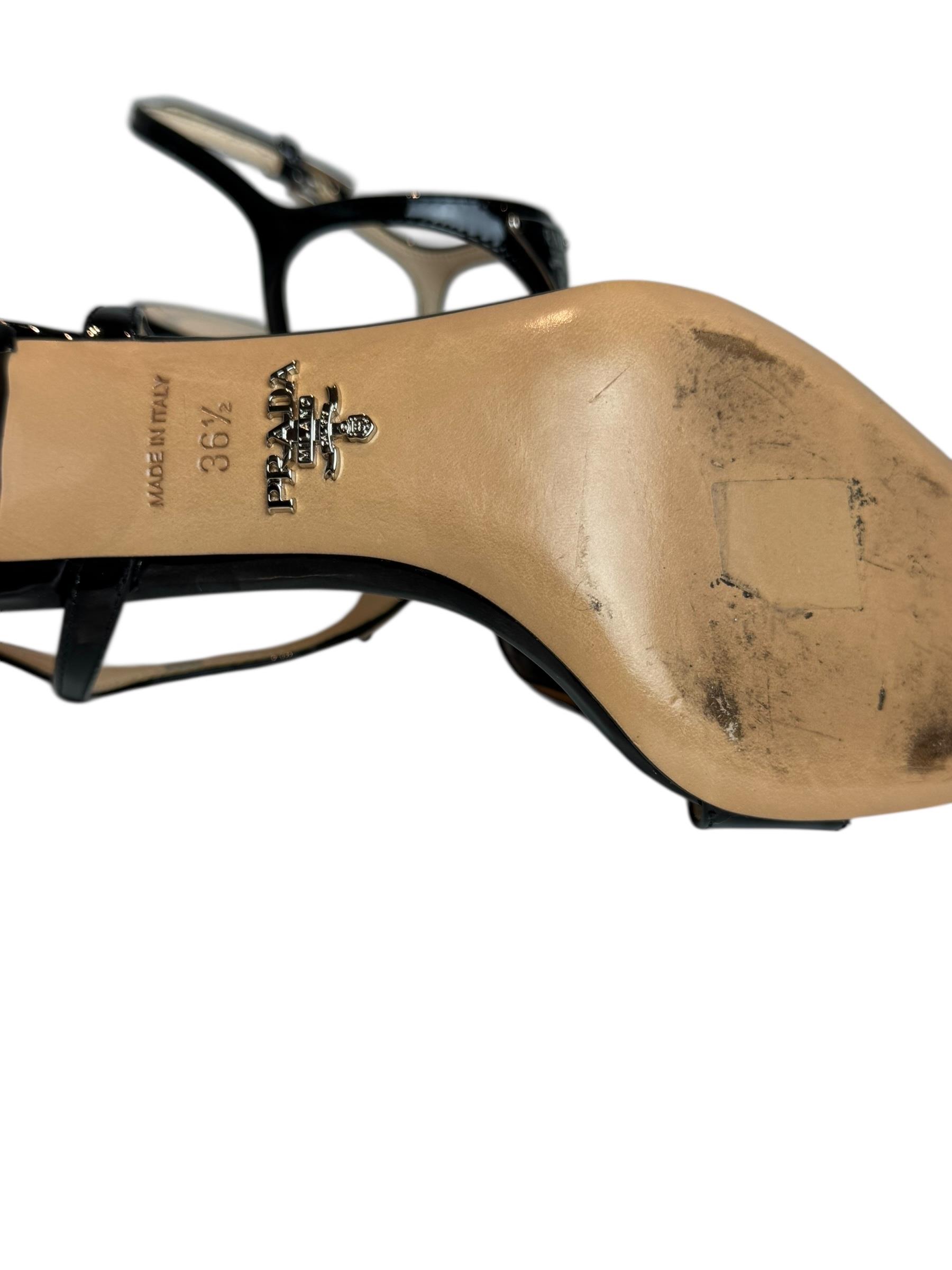 PRADA BLACK PATENT LEATHER TRIANGLE HEELS