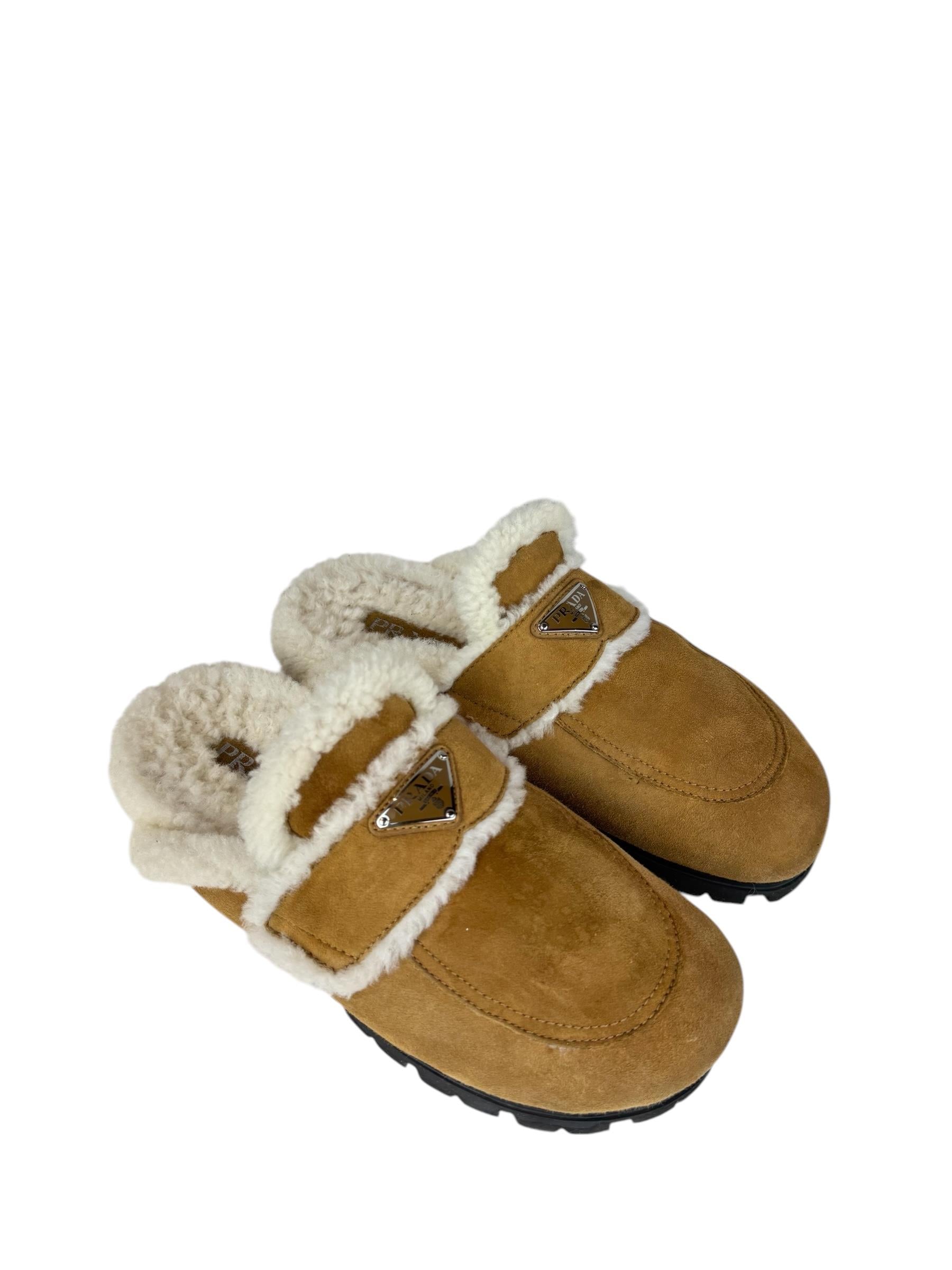 PRADA BROWN BOA MULE SANDALS