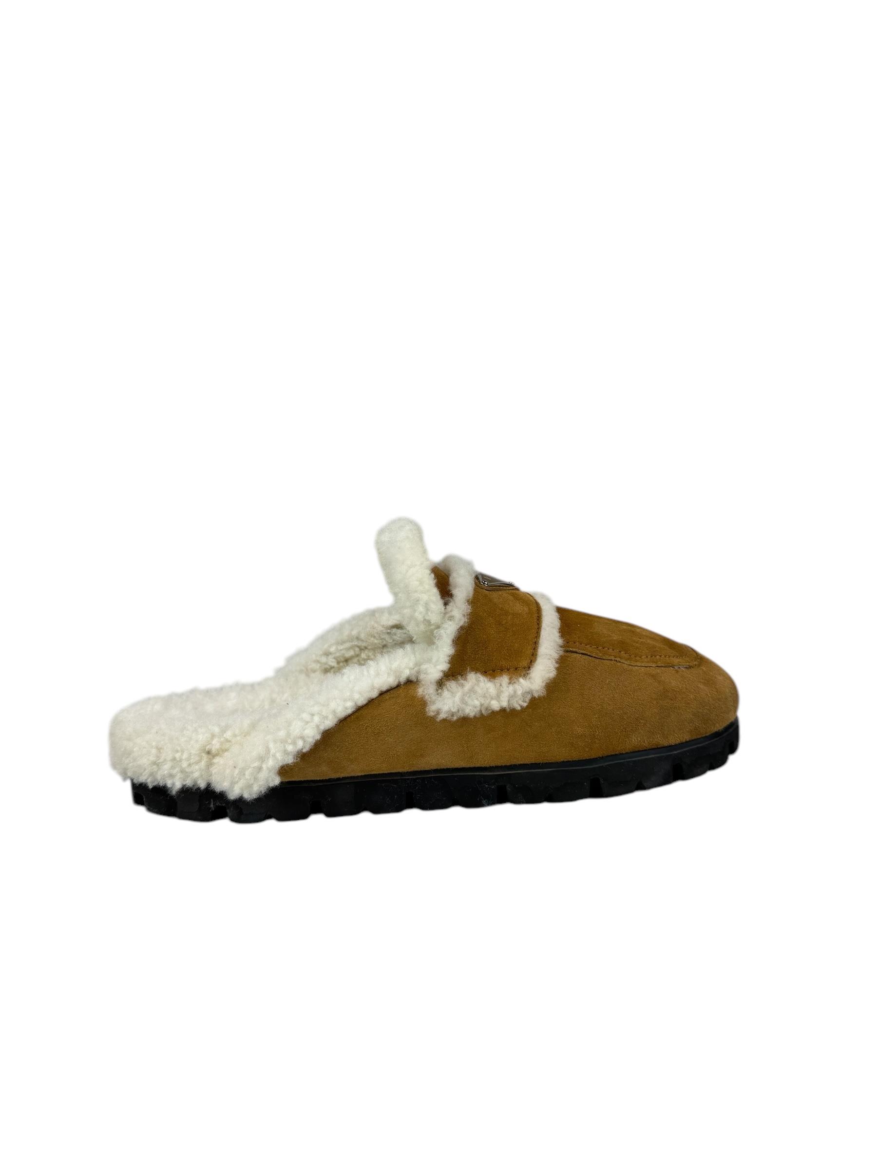 PRADA BROWN BOA MULE SANDALS