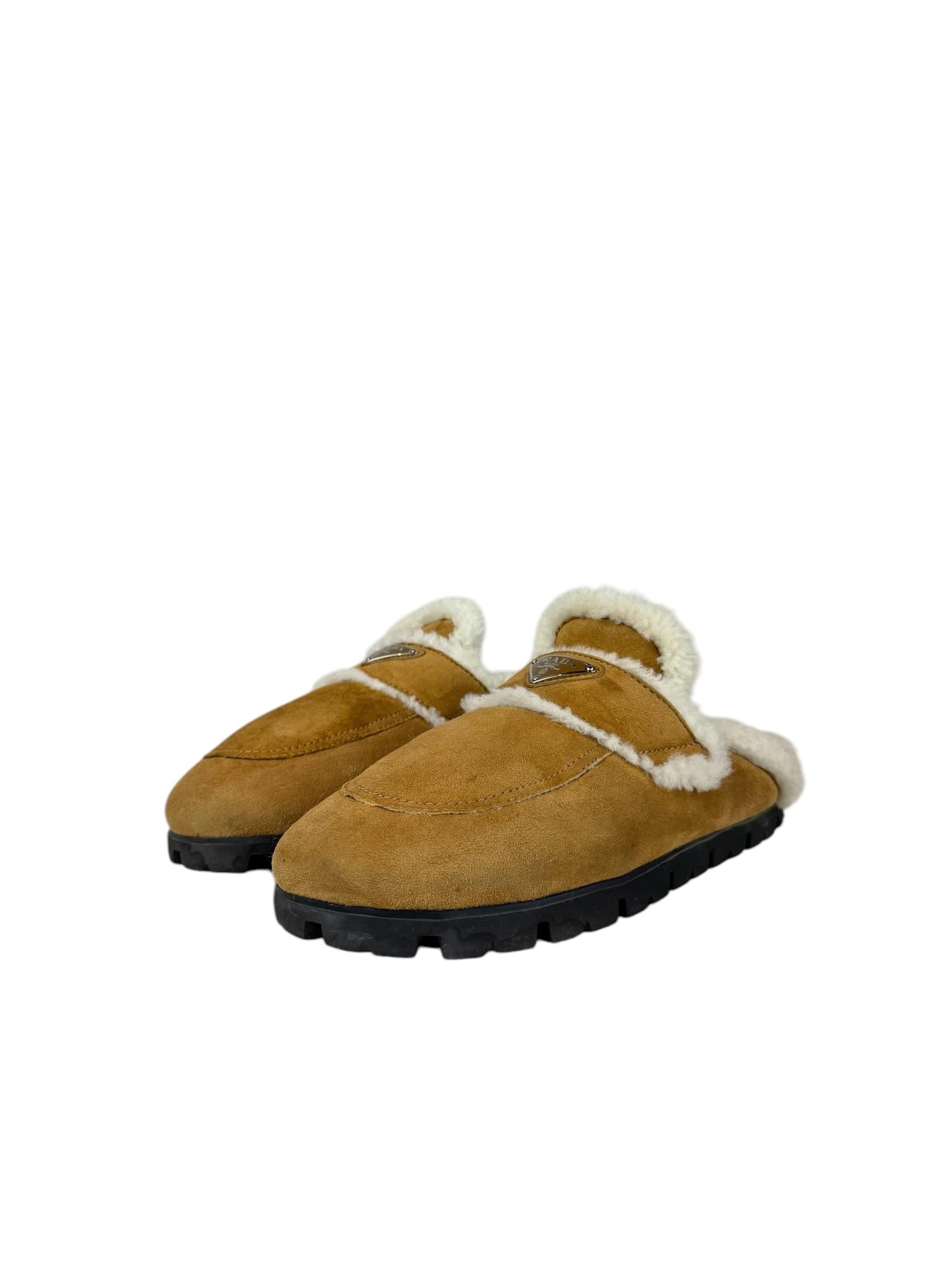 PRADA BROWN BOA MULE SANDALS