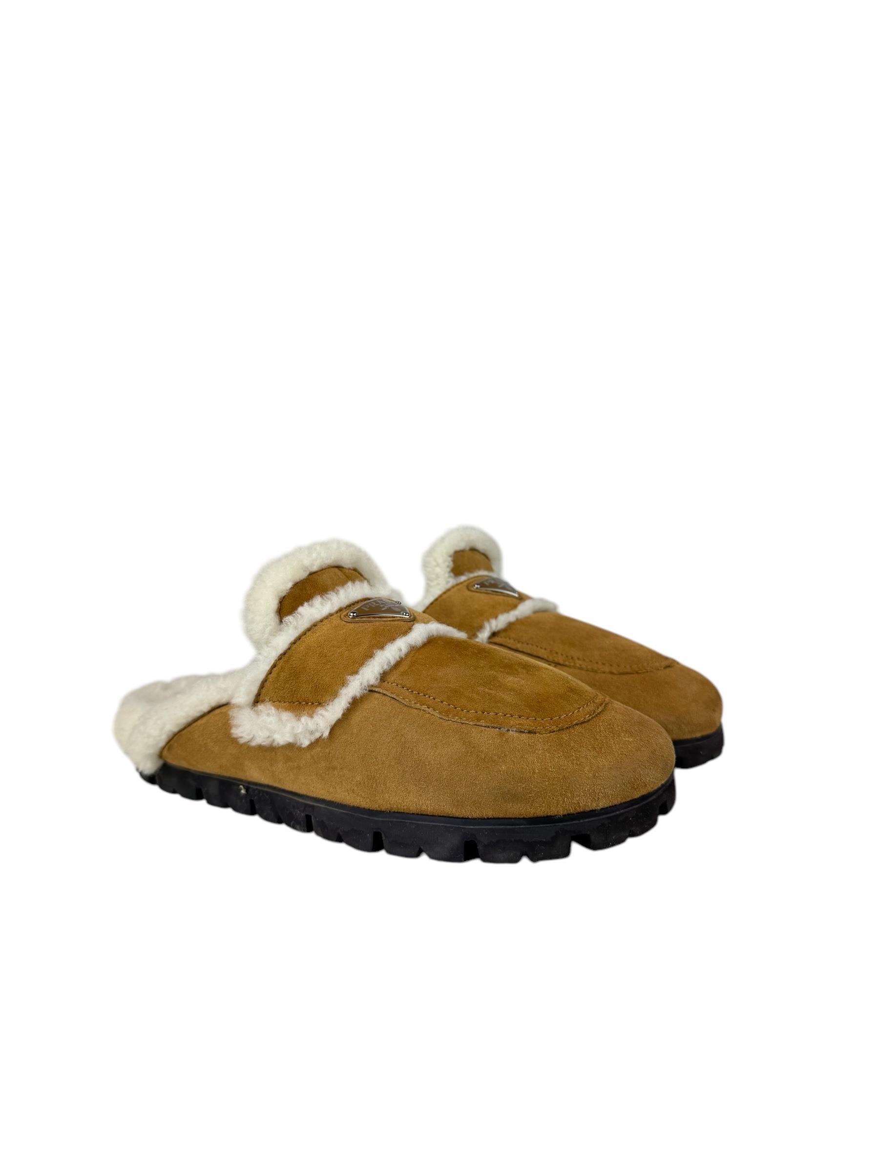 PRADA BROWN BOA MULE SANDALS