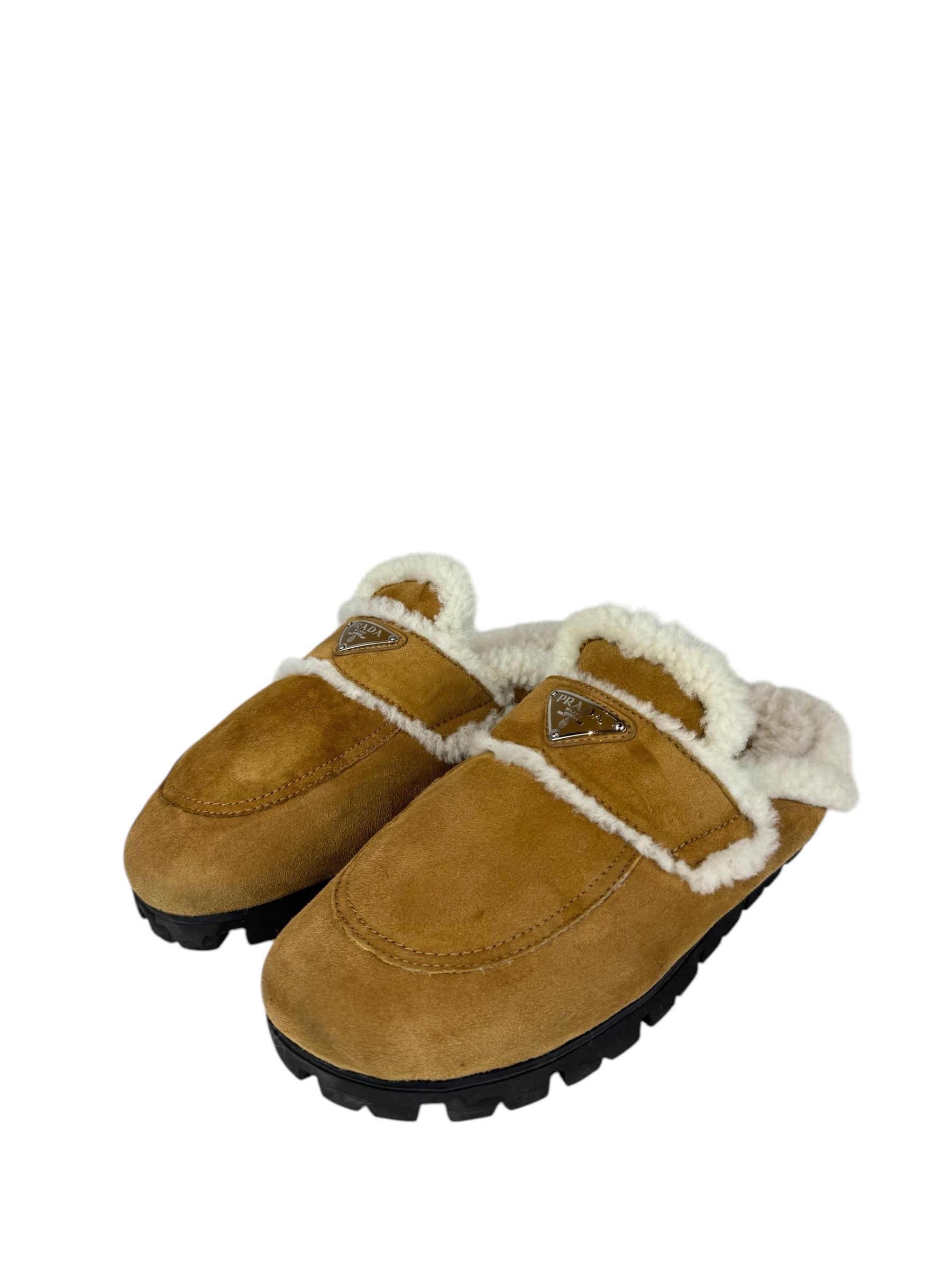 PRADA BROWN BOA MULE SANDALS