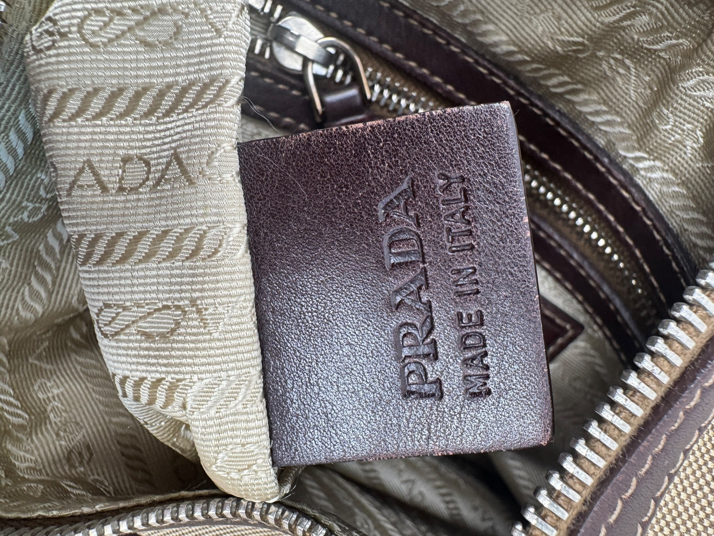 PRADA BROWN CANVAS LOGO MESSENGER BAG